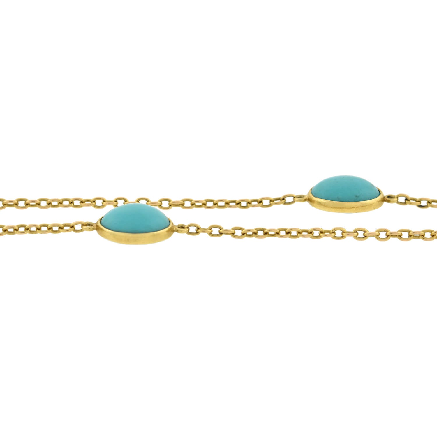 Art Nouveau 14K Gold Turquoise Link Chain Necklace 42.5cm - Elegant Bohemian Jewelry for Women, Perfect for Weddings, Parties & Everyday Wear