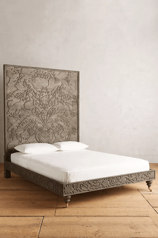 Hand Carved Odelina Bed - Solid Wood Indian Design Furniture | Traditional Indian Style Bedroom Set for Home Decor & Cultural Theme Interiors