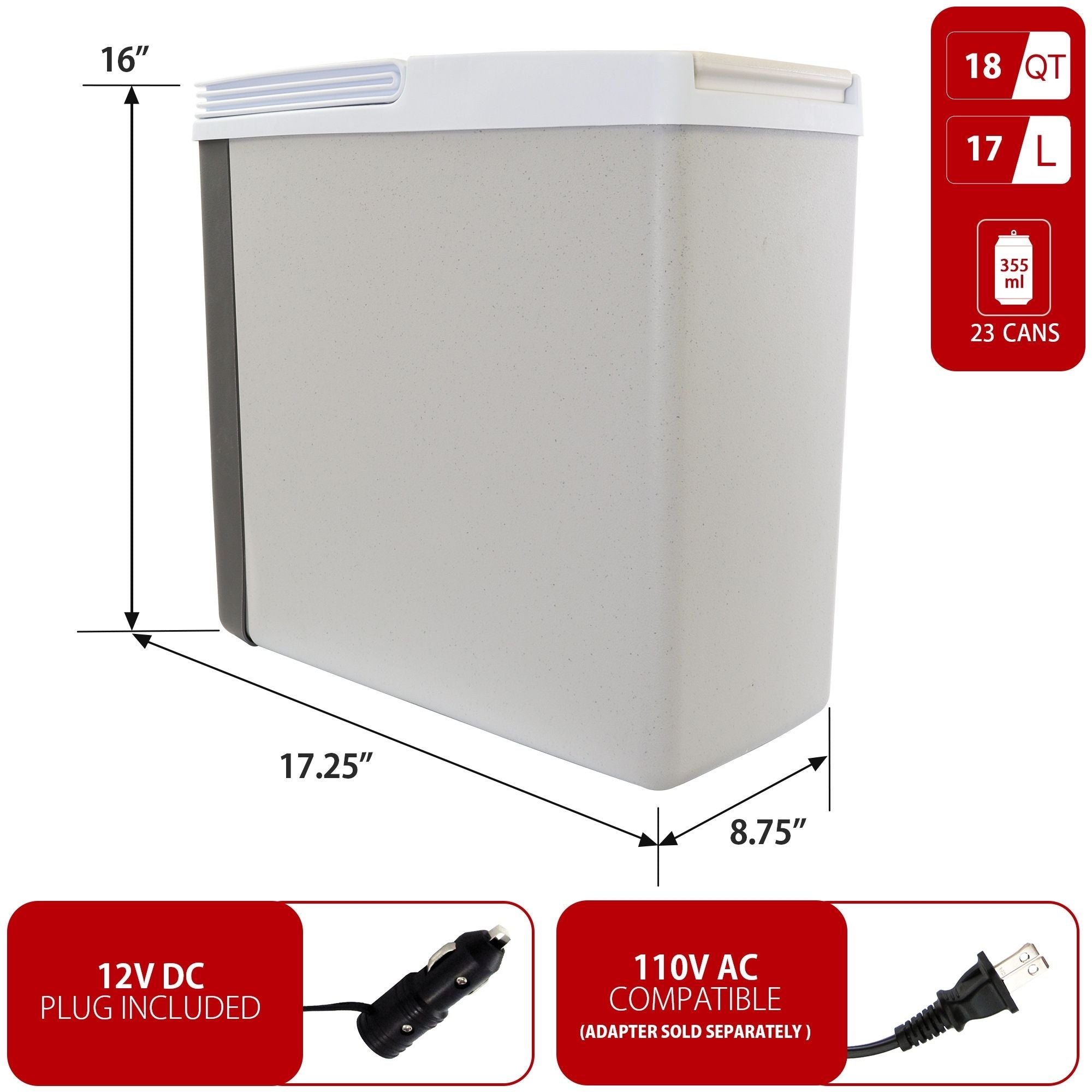 Koolatron 12V Electric Cooler and Warmer - 17L (18qt) Portable Thermoelectric Car Fridge - Slim Design 12 Volt DC Plug-in Iceless Refrigerator for Road Trips, Camping, RV, Truck, Work & Travel - Gray