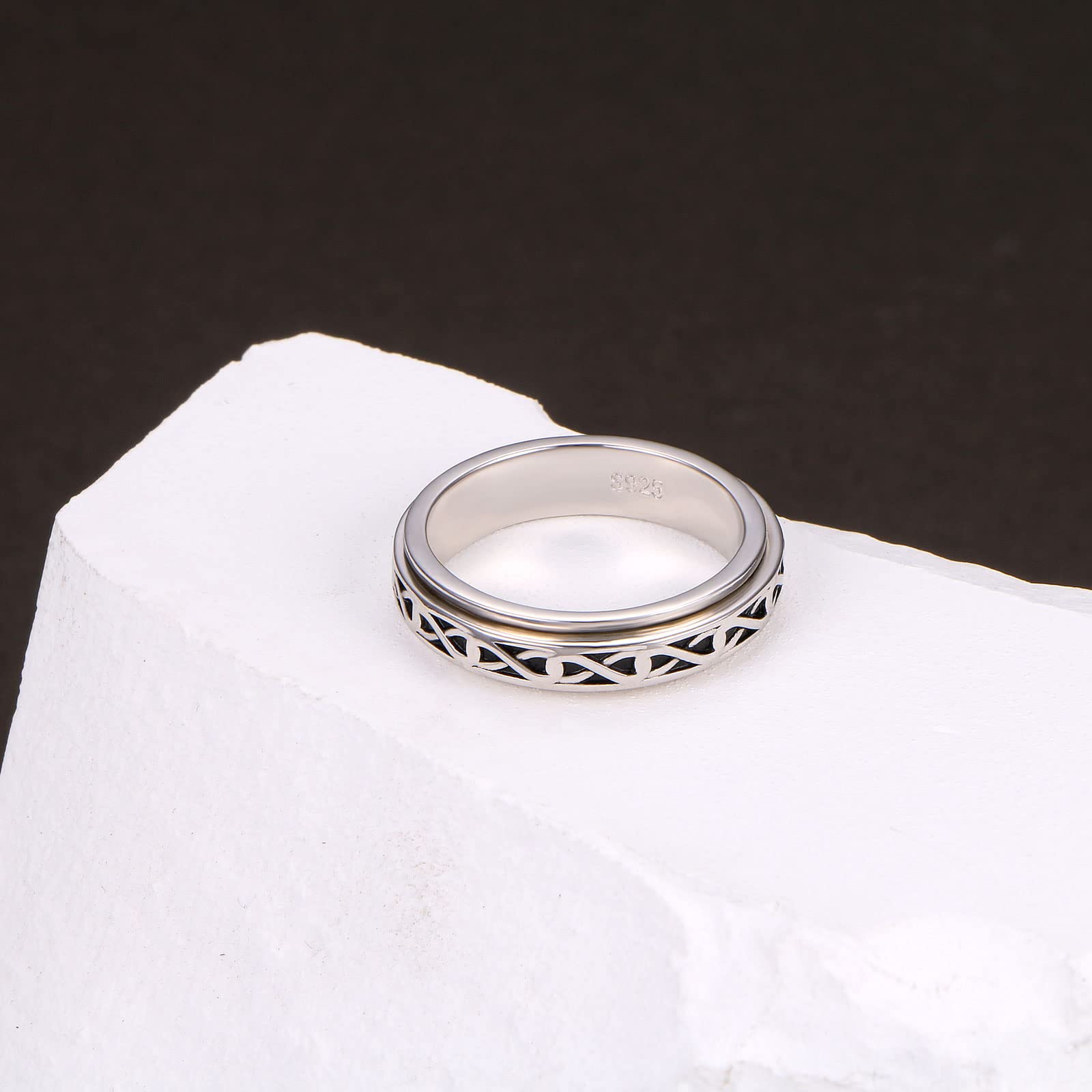 Ladytree S925 Sterling Silver Spinner Ring for Anxiety Relief - Stress & Worry Relieving Fidget Ring for Adults with ADHD, Autism - Inspirational Promise Band for Women & Men - Perfect for Office, Travel and Daily Stress Management
