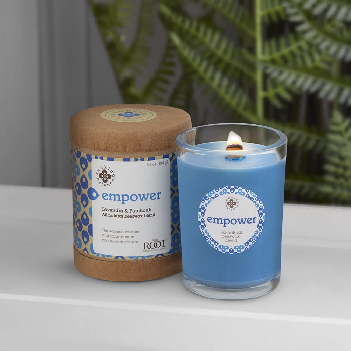 Root Candles 9941329 Seeking Balance Small Spa Candle - 6.5 Oz Lavandin & Patchouli Scented Candle for Relaxation, Meditation & Home Aromatherapy