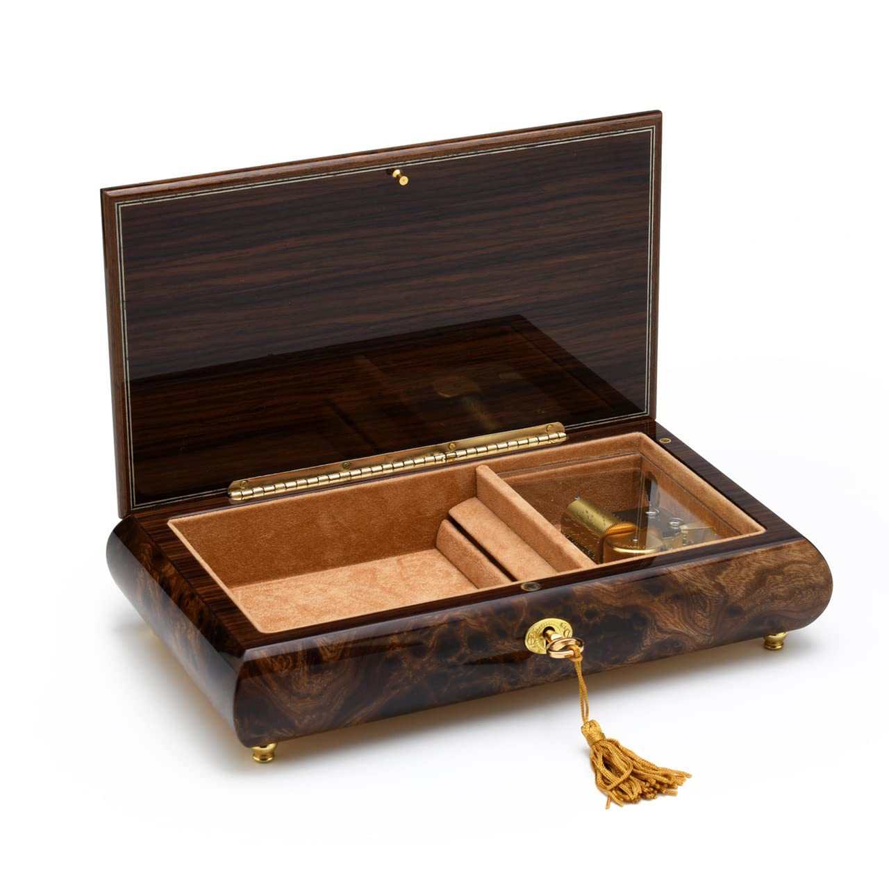 Exquisite Handcrafted Arabesque Wood Inlay 23-Note Musical Jewelry Box with Lock & Key - Plays Waltz of The Flowers - Perfect for Gift Giving, Jewelry Storage & Home Décor