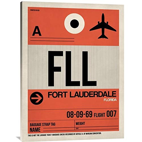 FLL Fort Lauderdale Luggage Tag Stretched Canvas Wall Art - 36x48 Inches - Naxart Studio - Perfect for Airport Themed Decor & Travel Enthusiast Gifts
