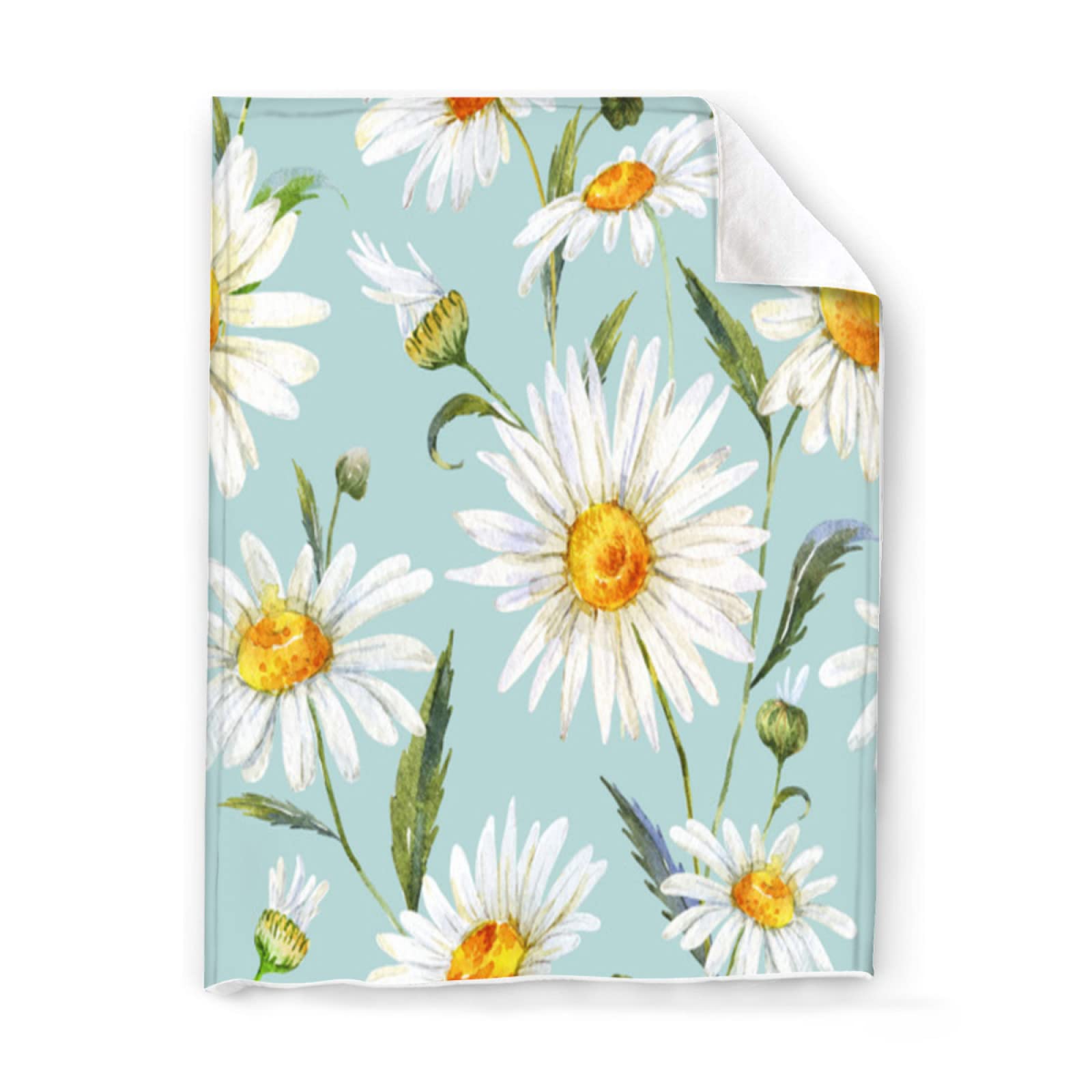BBKD Daisy Fleece Throw Blanket - Ultra Soft Floral Plush Blanket for Couch, Sofa & Bed - Lightweight Microfiber Cozy Warm Blanket for All Seasons - 40