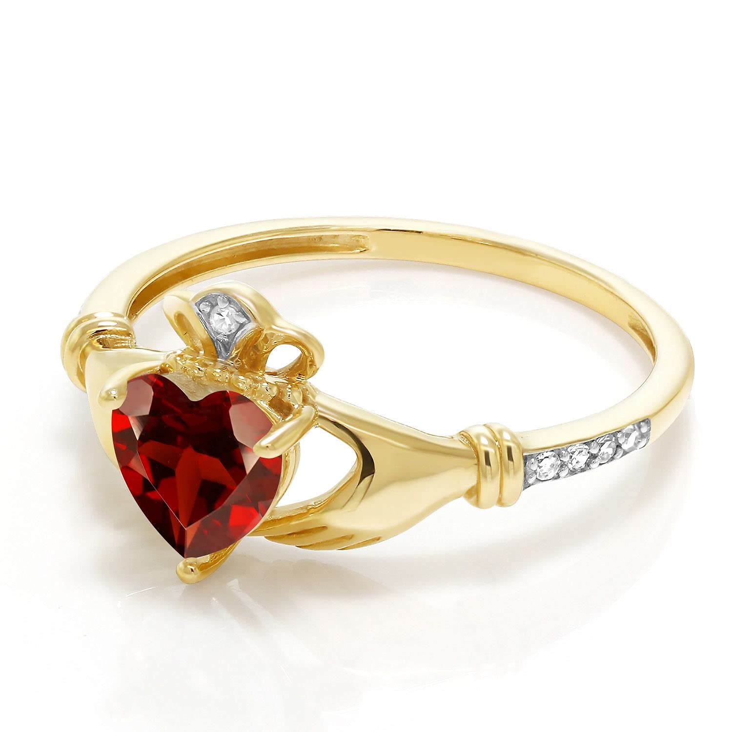 10K Yellow Gold Engagement Ring for Women - Customizable Irish Claddagh Celtic Promise Ring with Birthstone & Diamond Accents | Wedding, Anniversary, Valentine's Gift for Her | Gem Stone King