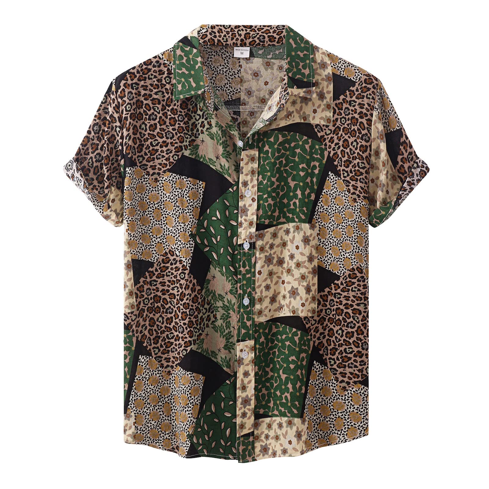 TTQVQ Men's Casual Leopard Print Short Sleeve Button-Down Shirt - Lightweight Breathable Summer Shirt for Outdoor Activities & Street Fashion