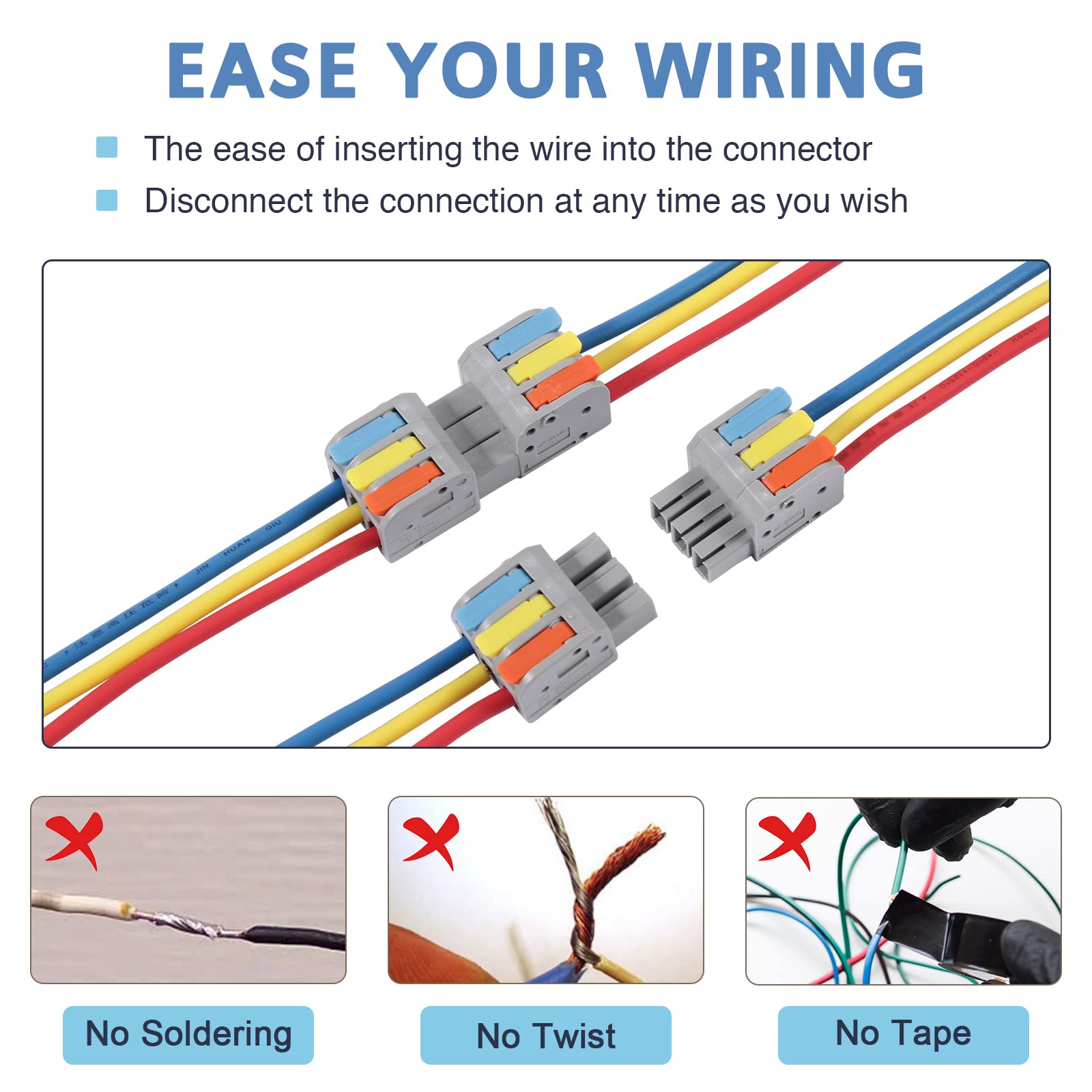20 PCS Pluggable Wire Connectors Kit for AWG 24-12 - Hand Protecting Push-in Lever Connectors, Reusable Splice Connectors - Ideal for Automotive, Home & Industrial Electrical Wiring Projects