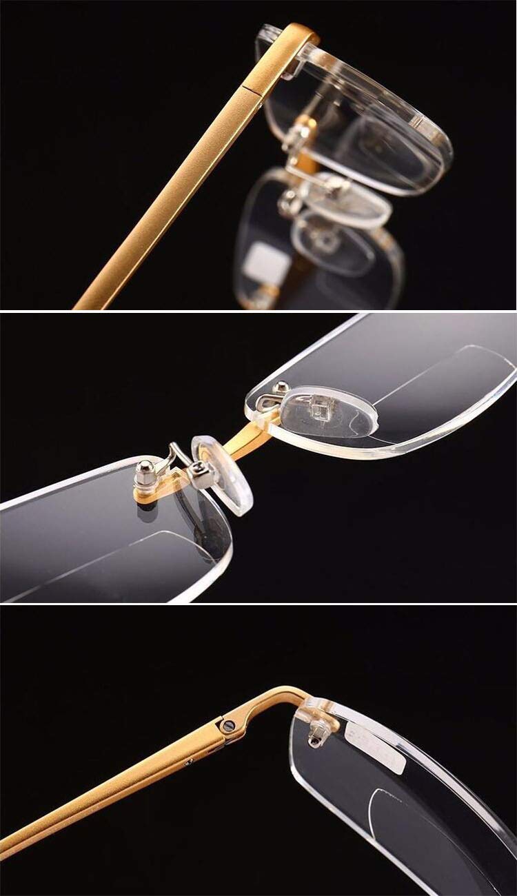 Rimless Rectangle Bifocal Reading Glasses for Men and Women - Lightweight Spring Hinge Frameless Readers - Perfect for Reading, Computer Work, and Daily Use