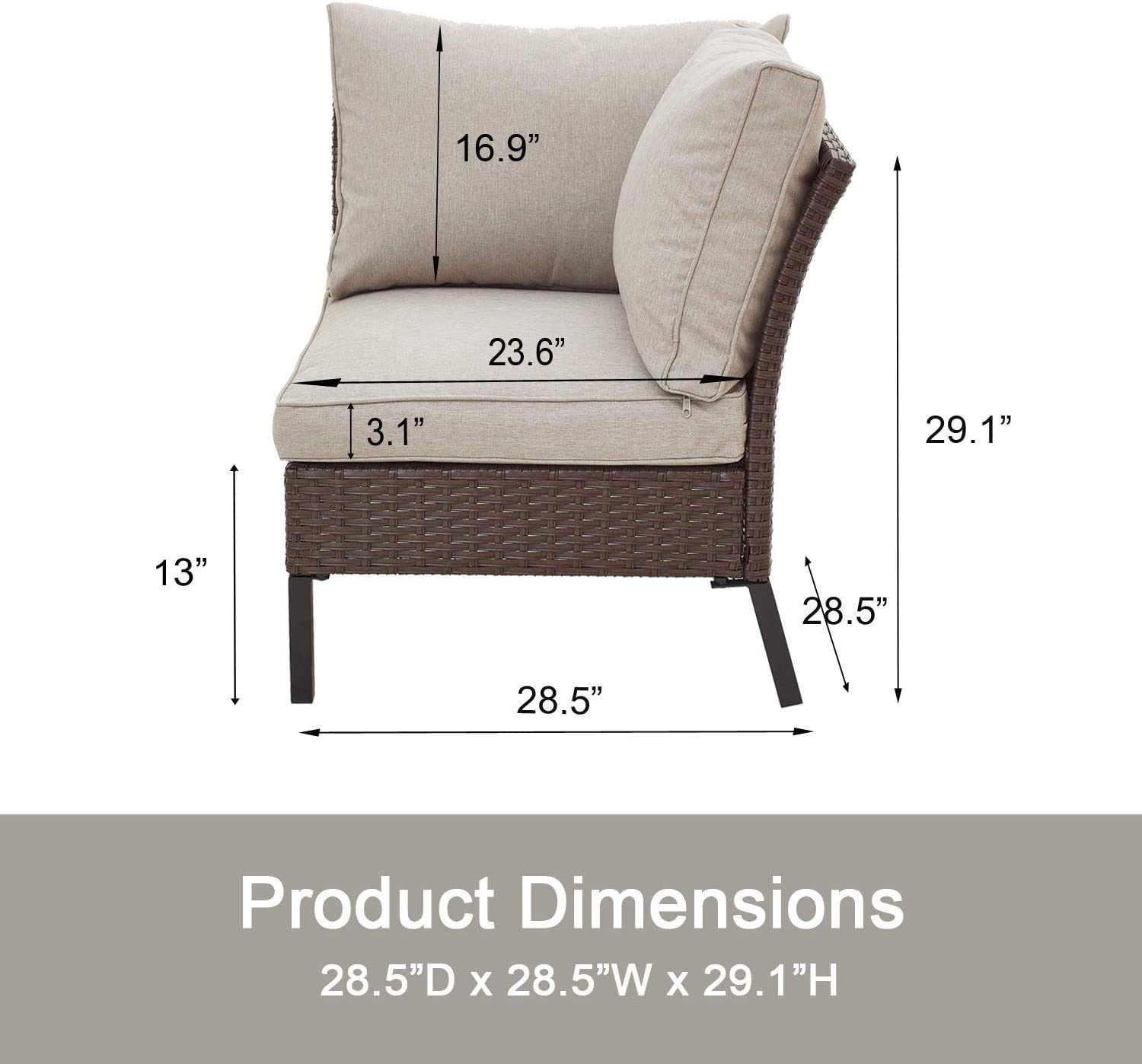 **Outdoor Wicker Sectional Sofa Set with Ottoman & Coffee Table - 3-Piece Rattan Patio Furniture for Poolside, Garden, Deck, Balcony, or Beach (Brown) - Perfect for Relaxing, Entertaining, and Lounging**