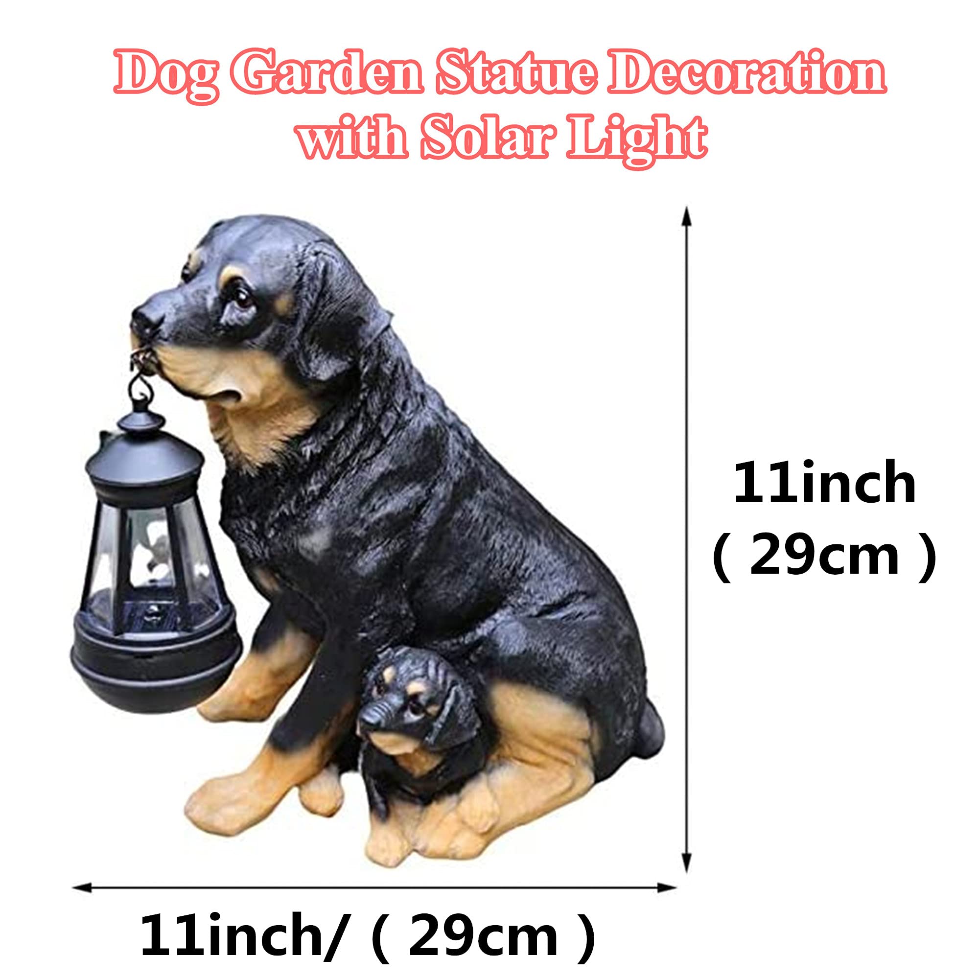 Rottweiler Solar Outdoor Statue - Realistic Dog Figurine with Windproof Solar Lights for Garden & Home Decor | Perfect for Patio, Lawn, Yard & Pathway Lighting