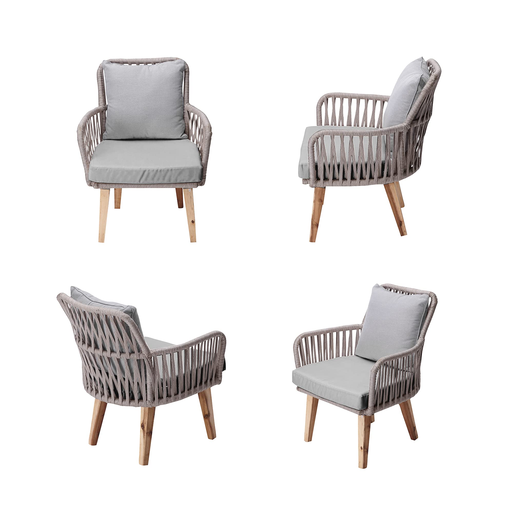 Teamson Home 3-Piece Wicker Bistro Set with Wooden Side Table & 2 Aluminum Frame Chairs - Weather-Resistant Cushions for Outdoor Patio, Garden, Backyard & Deck - Perfect for Relaxing, Dining & Entertaining Guests (Tan)