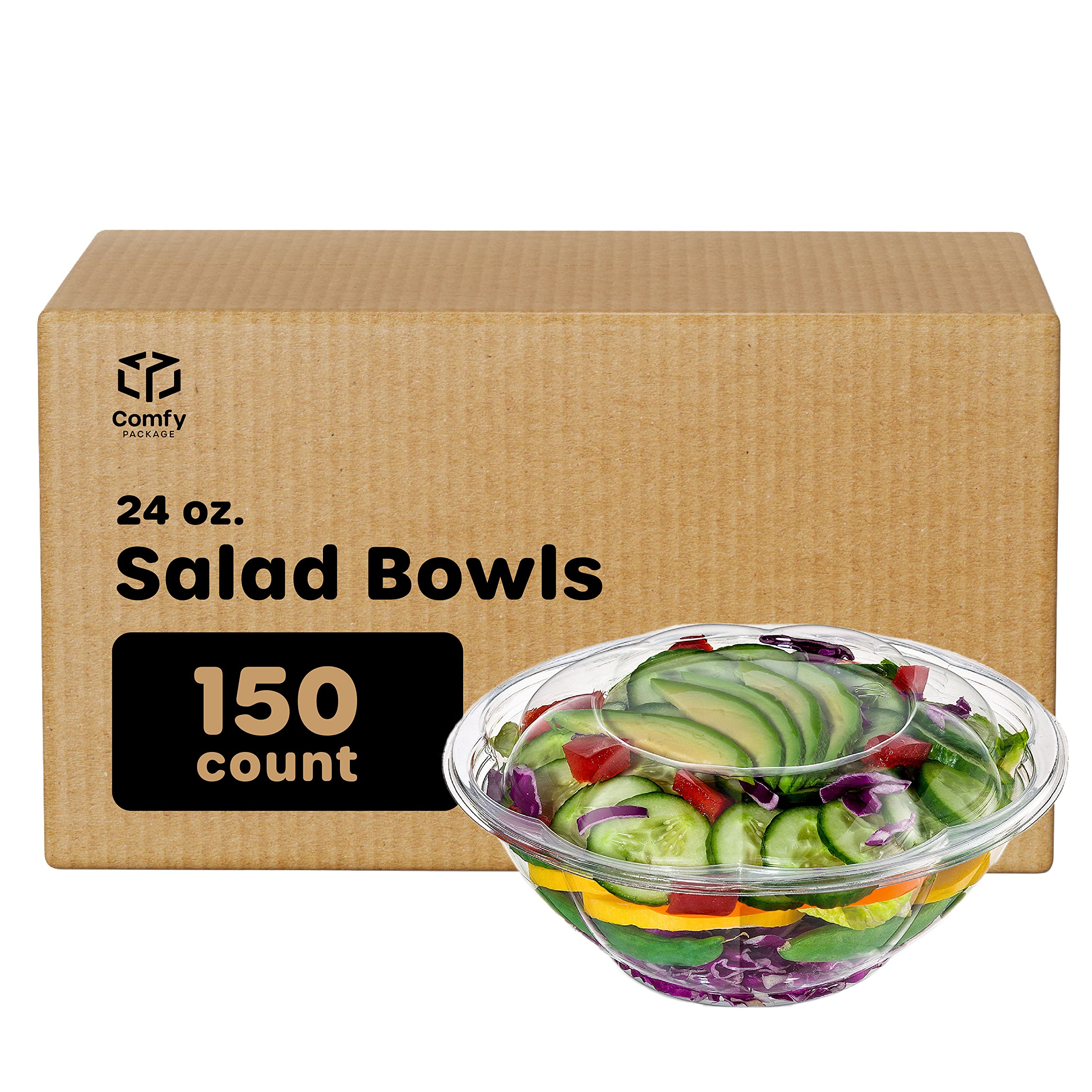 150 Pack 24 oz Clear Plastic Salad Bowls with Lids - Disposable Food Containers for Meal Prep, Takeout, Salads & Party Serving | BPA-Free, Microwave & Freezer Safe | Perfect for Restaurants, Catering & Home Use