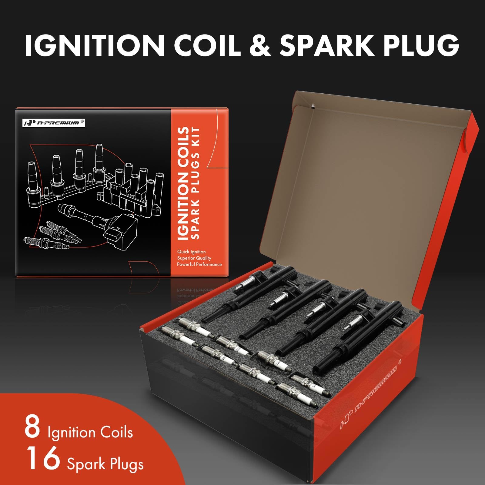 Premium 8-Piece Ignition Coil Pack & Iridium Spark Plugs Kit - Compatible with 2008-2010 Ram 1500, Dakota, Jeep Grand Cherokee, Commander, Dodge Durango & Chrysler Aspen - High Performance Replacement Parts for Smoother Acceleration & Better Fuel Efficiency