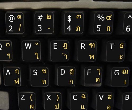 4Keyboard Thai-English Non-Transparent Keyboard Stickers - Black Background Labels for Windows/Mac Laptop, Desktop & Notebook - Perfect for Bilingual Typing, Language Learning & Office Work