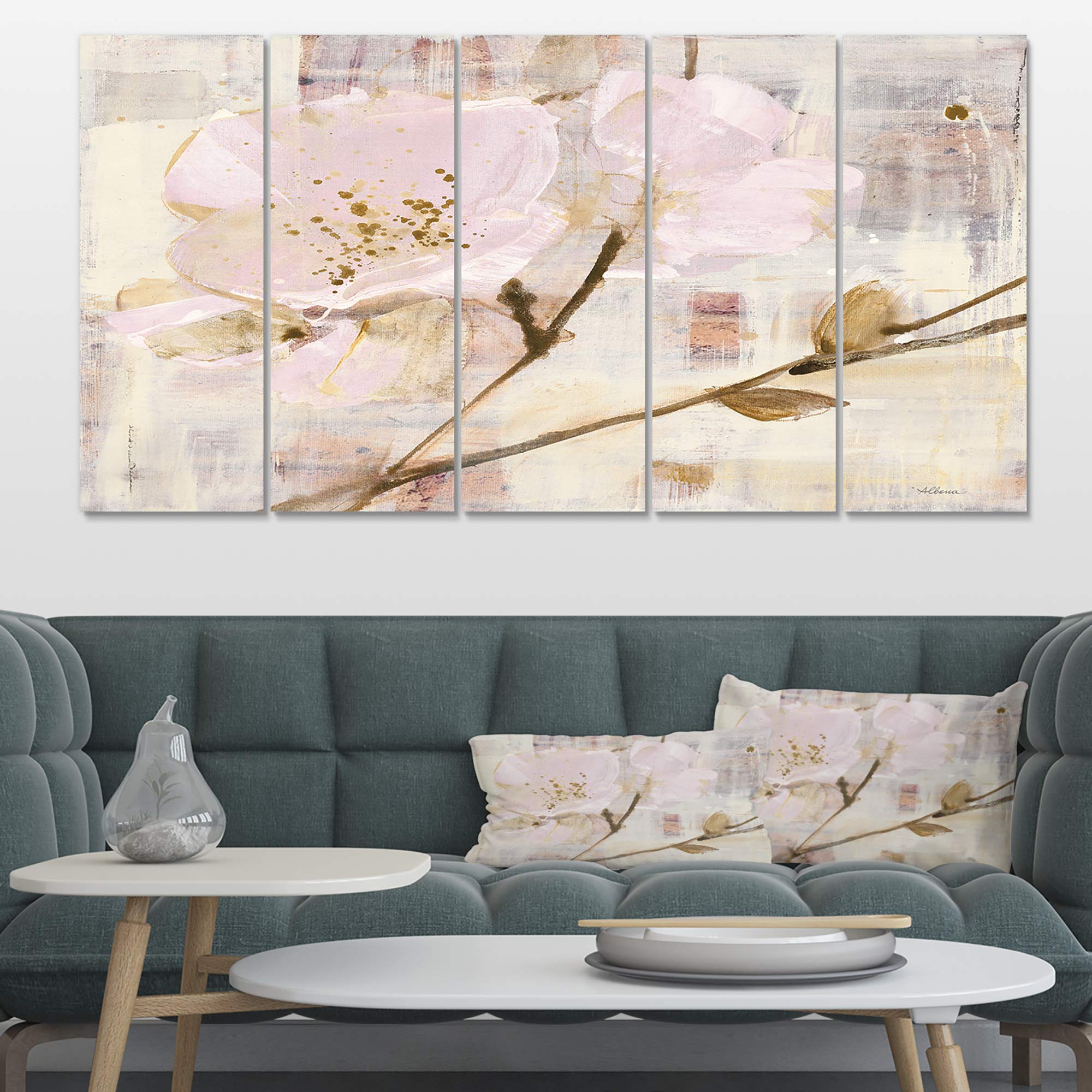 Designart 'Elegance I Pink' Shabby Chic Canvas Wall Art - Vintage Floral Painting for Living Room, Bedroom & Office Decor