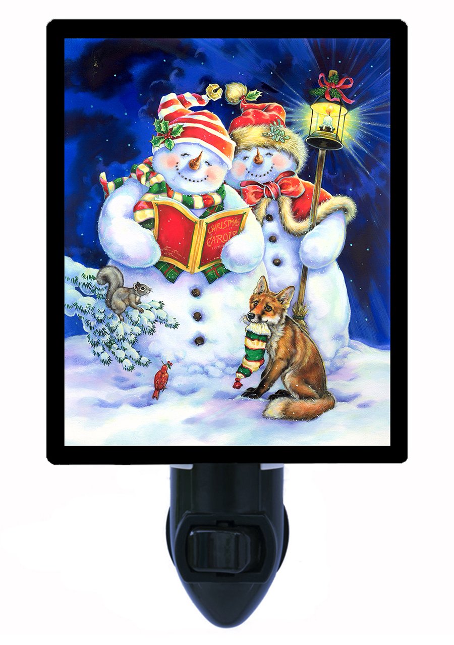 Christmas Snow Couple & Caroling Snowmen LED Night Light - Warm Holiday Decor for Bedroom, Nursery, and Christmas Tree