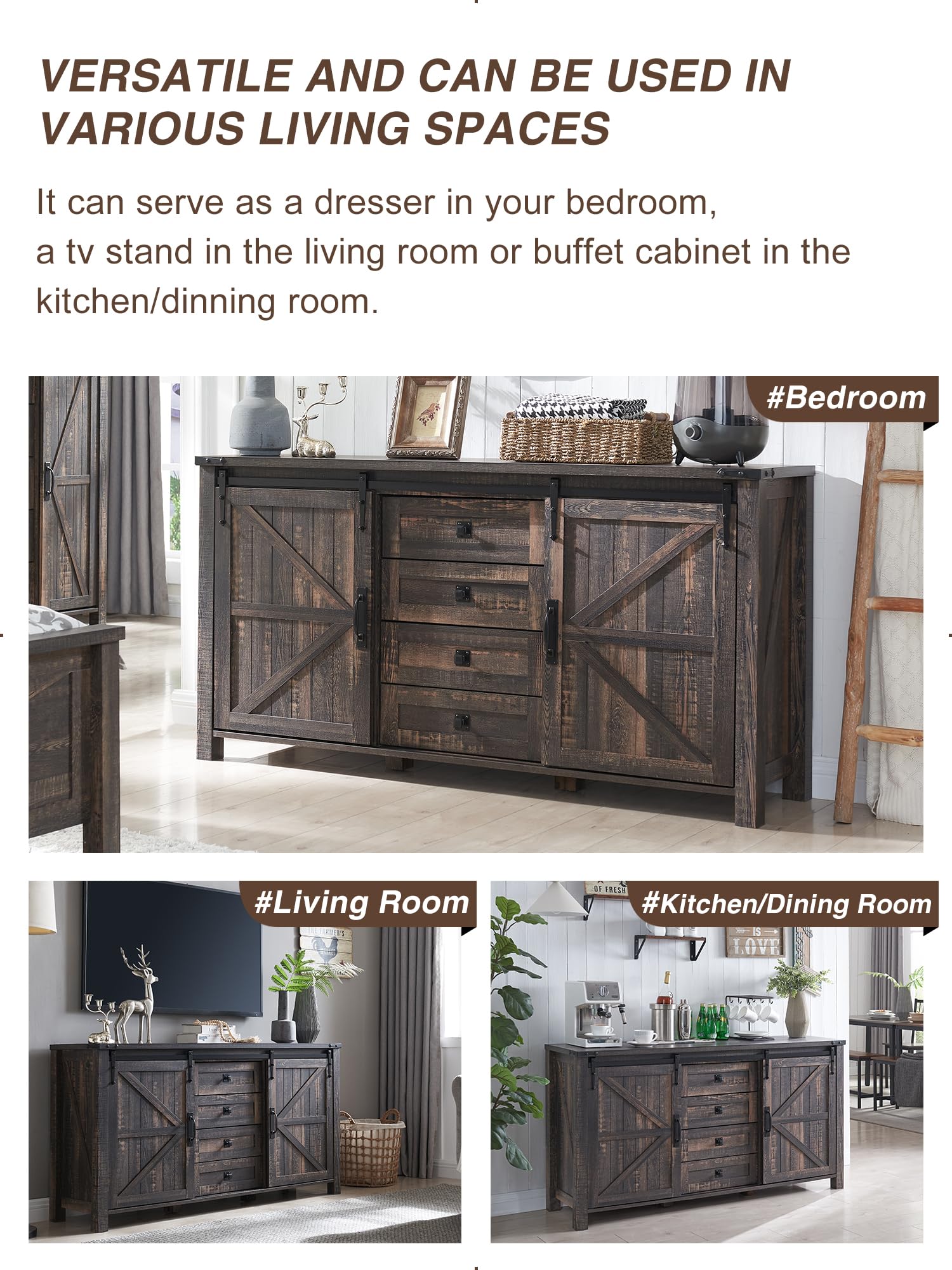 Farmhouse Sideboard Buffet Cabinet with Storage - 60