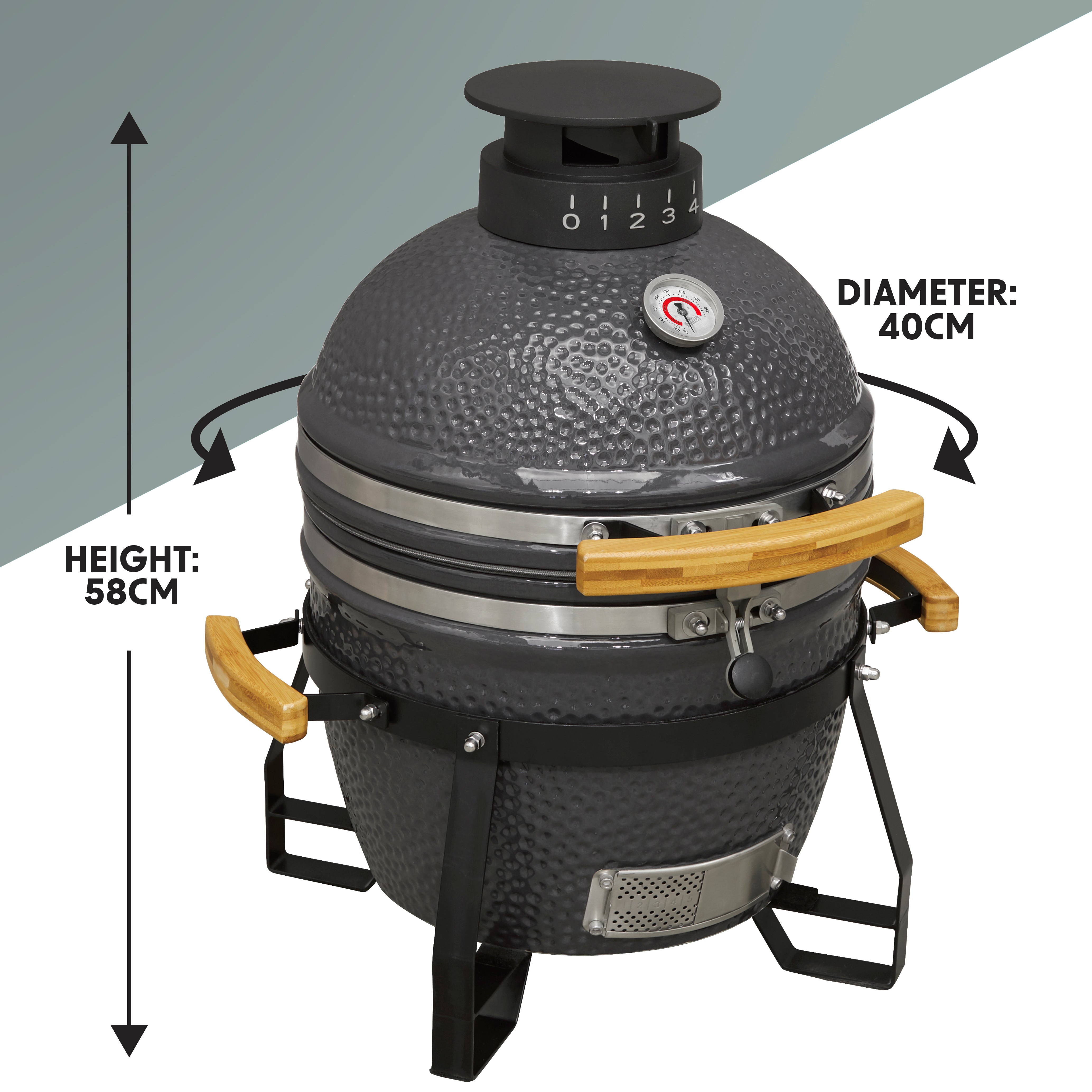 Premium Ceramic Kamado Grill & Smoker - 16 Inch (40cm) Outdoor Charcoal BBQ Oven for Backyard, Patio, and Camping - Perfect for Grilling, Smoking, Baking, and Roasting - Model DG158