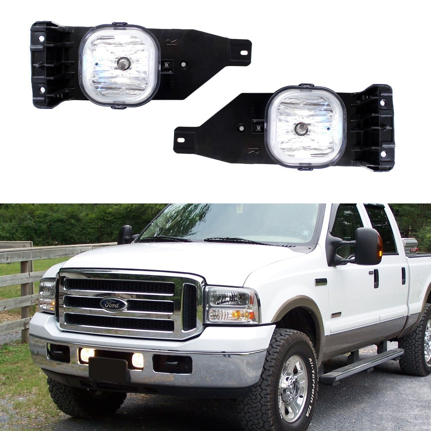 Complete Clear Lens Fog Lamp Kit with H10 Light Bulb for 2005-2007 Ford F250 F350 F450 - Upgrade Your Truck's Visibility in Rain & Fog
