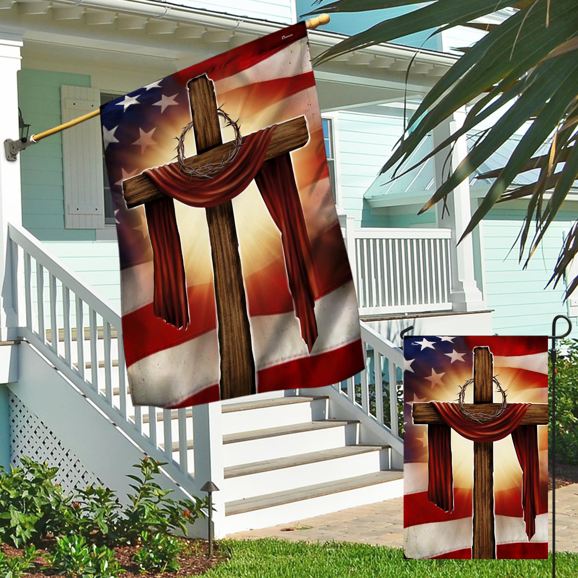 Christian Cross Flag 30x40 Inch - Double Sided Heavy Duty Canvas American Christian Decorations for Indoor & Outdoor Use - Perfect for Home, Church, and Garden Display