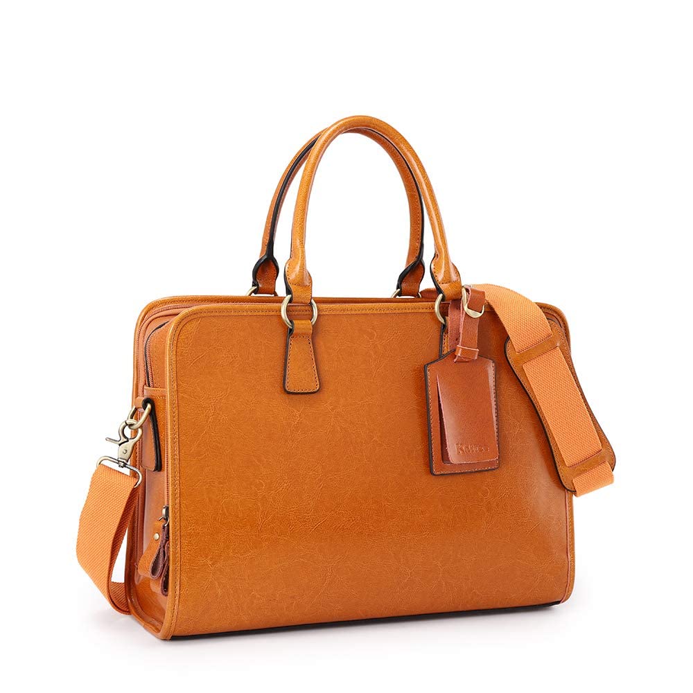 Kattee Genuine Leather Briefcase for Women - Large Capacity Laptop Bag with Luggage Tag - Professional Work Bag for Business Travel & Office Commute