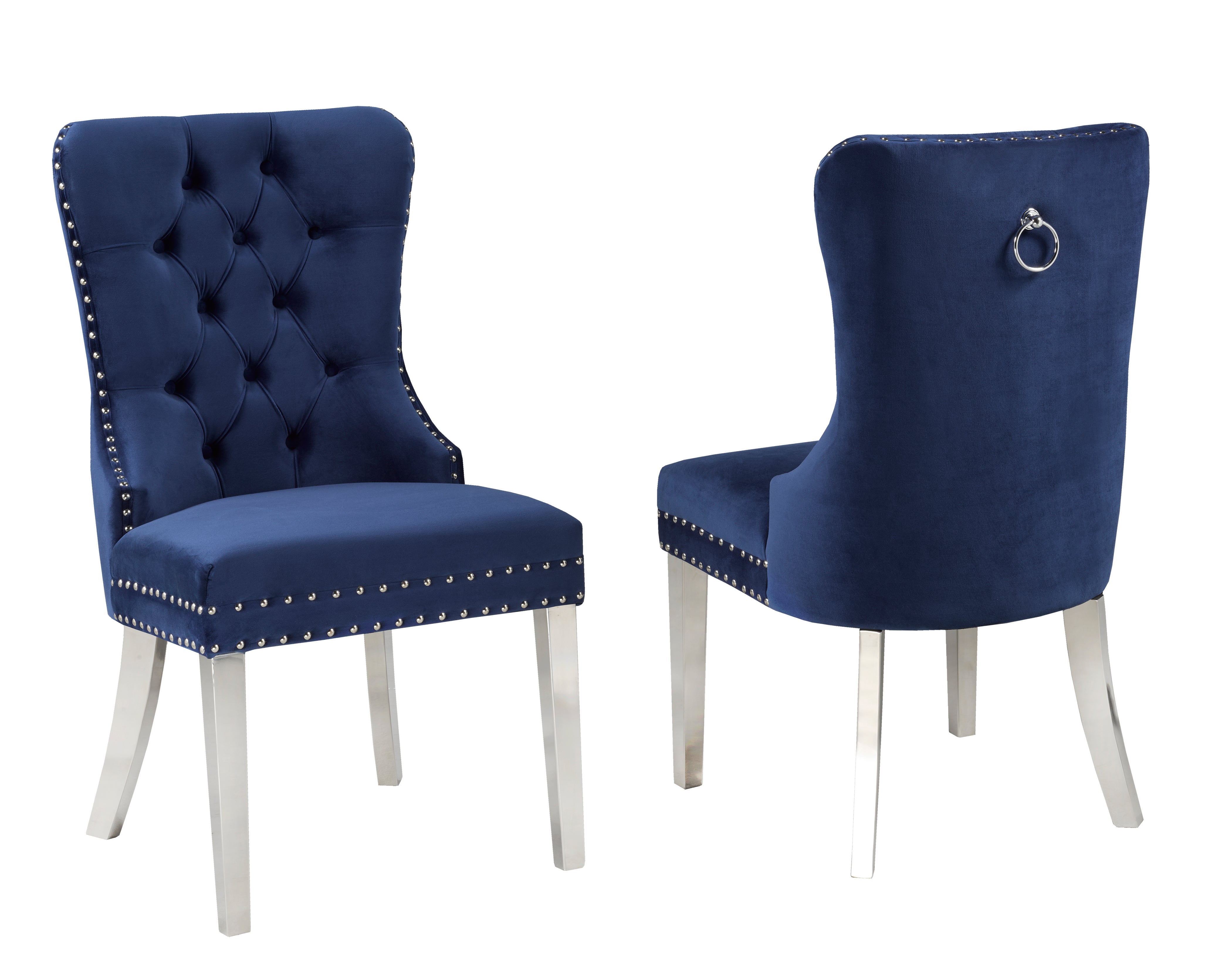 Modern Navy Blue Dining Chairs Set of 2 - Sturdy Wooden Kitchen Chairs with Padded Seats for Dining Room, Breakfast Nook, or Home Office