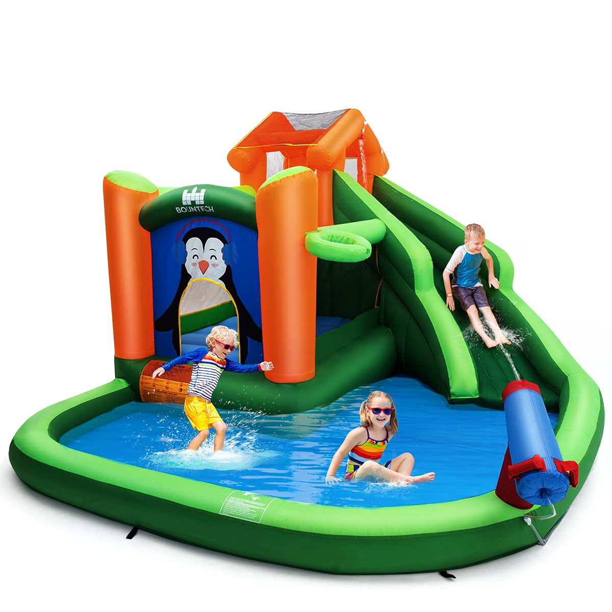 BOUNTECH 6-in-1 Inflatable Water Slide & Bounce House Combo for Kids - Outdoor Water Park with Splash Pool, Climbing Wall & Blow Up Slides - Perfect for Backyard Parties, Summer Fun & Birthday Gifts