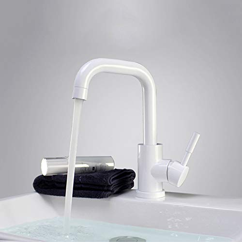 OMOONS Single Handle Stainless Steel Basin Mixer Tap - 360° Rotation Deck Mounted Bathroom Sink Faucet with Hot & Cold Water Mixer for Modern Washroom & Powder Room