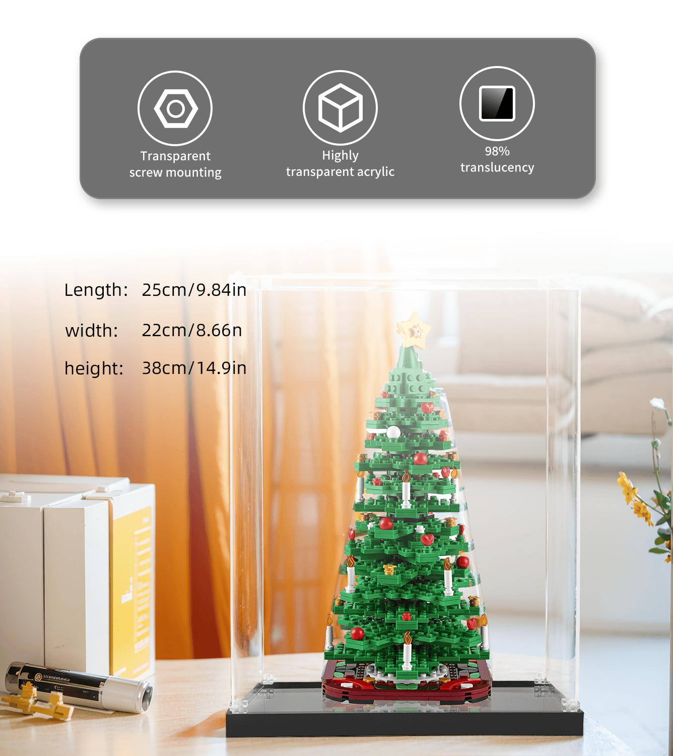 Lego Creator Christmas Tree 40573 Display Case - Clear Protective Cover for Holiday Decor & Collectible Preservation