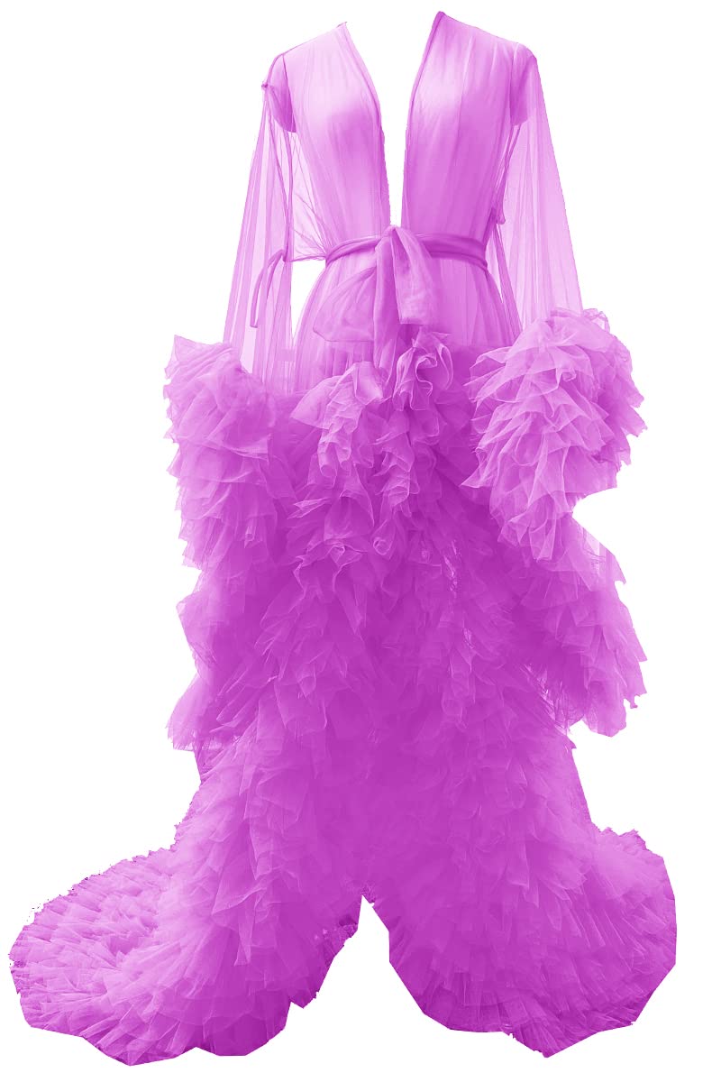 Elegant Tulle Maternity Robe for Women - Vintage Hollywood Style Lingerie Nightgown & Bridal Bathrobe for Photoshoots, Boudoir, and Special Occasions