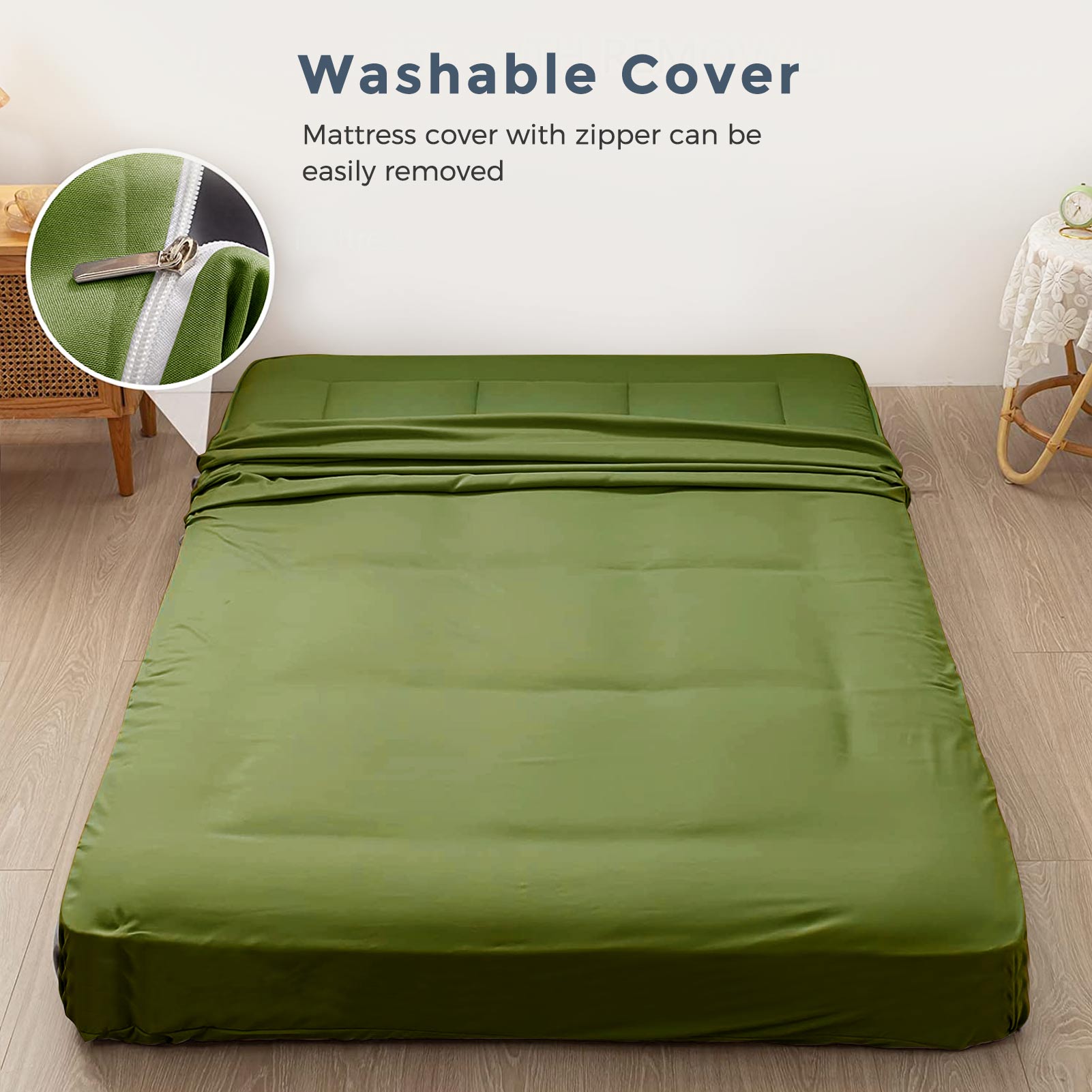 MAXYOYO 8-Inch Thick Japanese Futon Mattress - Super Soft Square Quilting Floor Bed for Guest Room & Small Spaces (Light Brown) | Perfect for Apartments, Dorms & Meditation Rooms