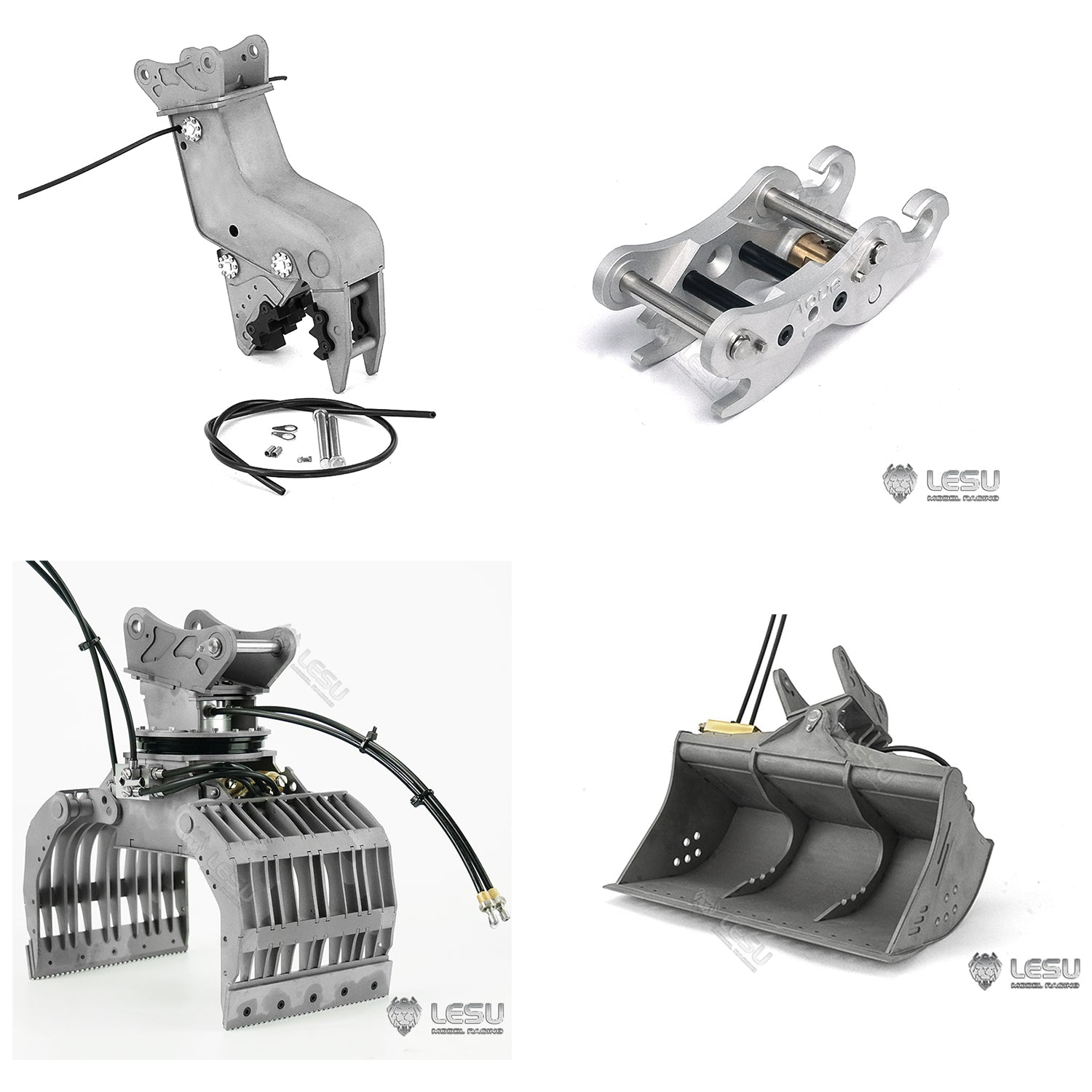 1/14 LESU Aoue ET35 RC Hydraulic Excabator Metal Tiltable Bucket Grab Grapple - Quick Detachable Fixed Mount Crusher for Excavator Models - Perfect for Construction Simulation, RC Toy Collection, and DIY Projects