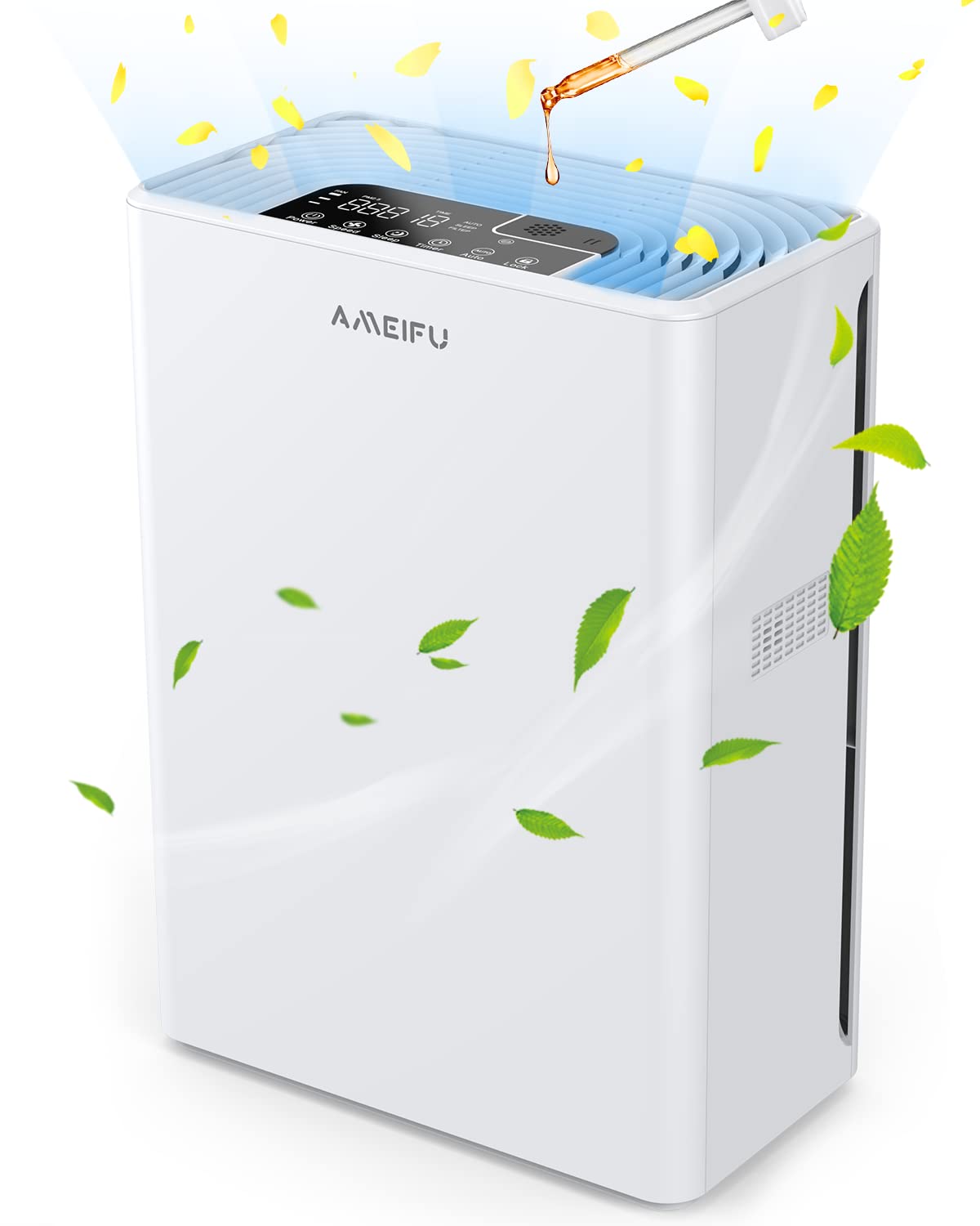 AMEIFU H13 True HEPA Air Purifier for Large Rooms up to 1640ft² - Removes Pet Hair, Dander, Smoke, Pollen & Odors - 3 Fan Speeds, 5 Timer & Ultra-Quiet 15dB Sleep Mode - Perfect for Bedrooms, Living Rooms & Offices