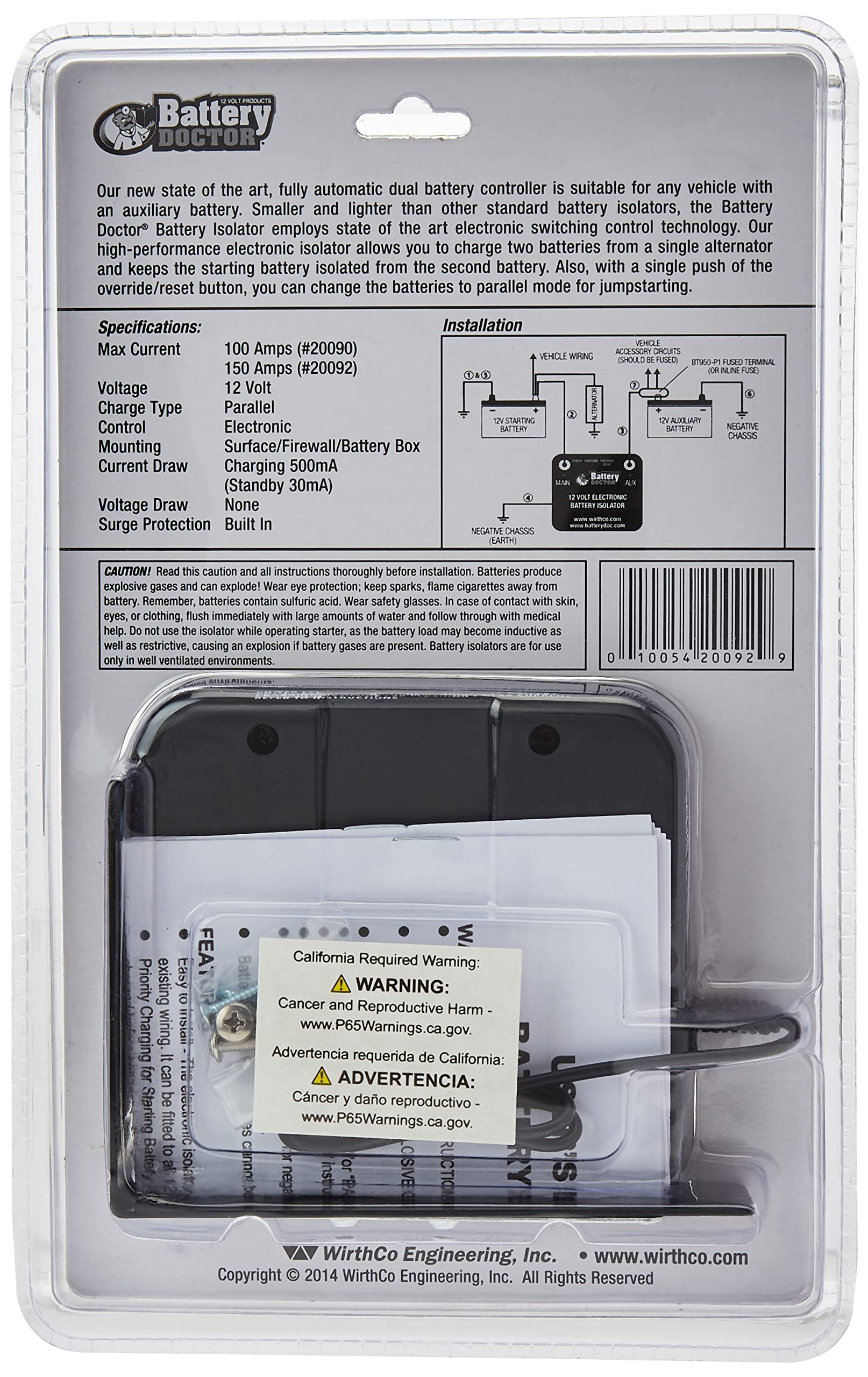 WirthCo 1213.1241 20092 Battery Doctor 125 Amp/150 Amp Battery Isolator - Heavy Duty Dual Battery System for RVs, Boats & Trucks - Prevent Battery Drain & Ensure Reliable Power Supply