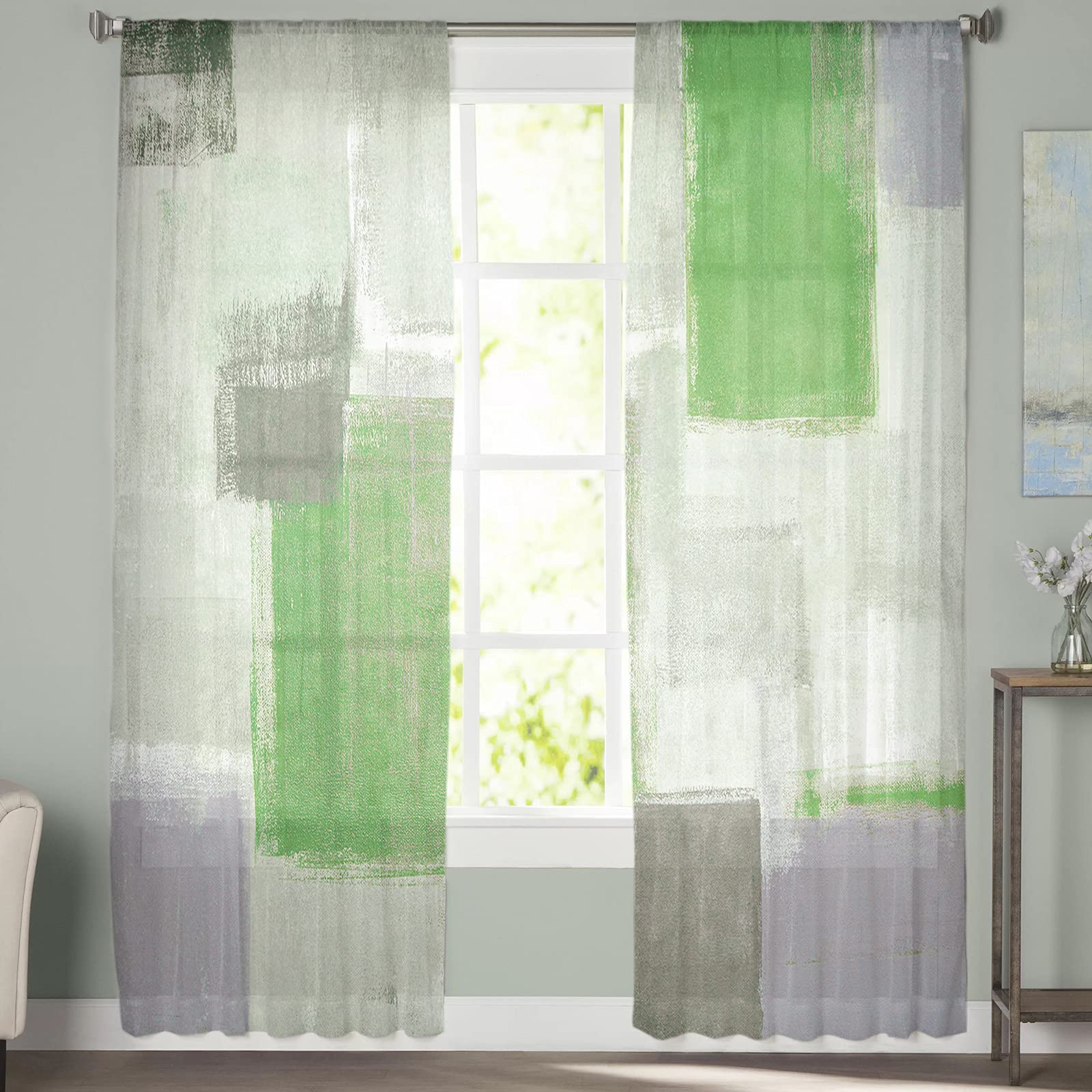 Abstract Semi-Sheer Voile Curtains 96