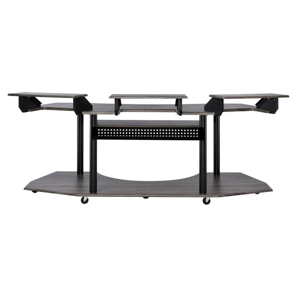 Pemberly Row Black Oak Music Recording Studio Computer Desk with 3 Stands - Perfect for Home Studios, Gaming Setups & Office Workstations