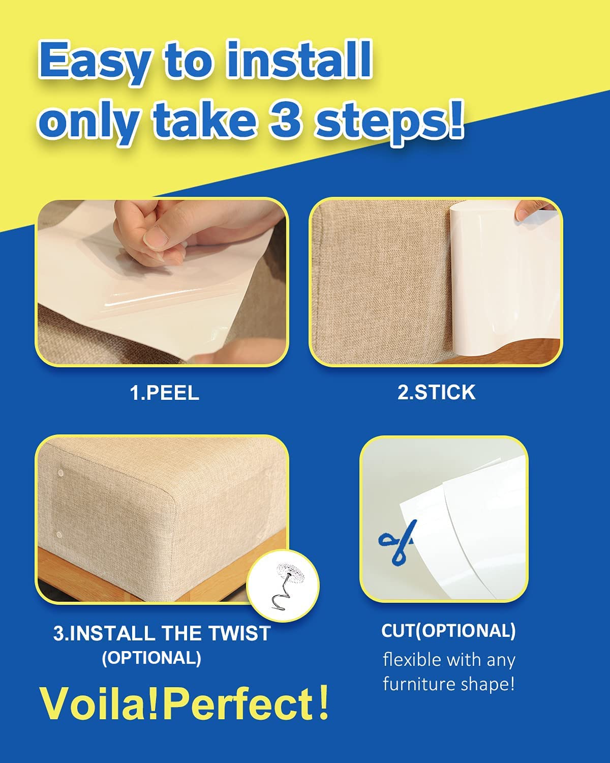 10 PCS Cat Scratch Furniture Protector for Leather Couches - Strong Adhesive Cat Couch Protector with 60 Pins, No Residue Scratch Deterrent for Pets - Perfect for Sofas, Chairs & Home Furniture Protection
