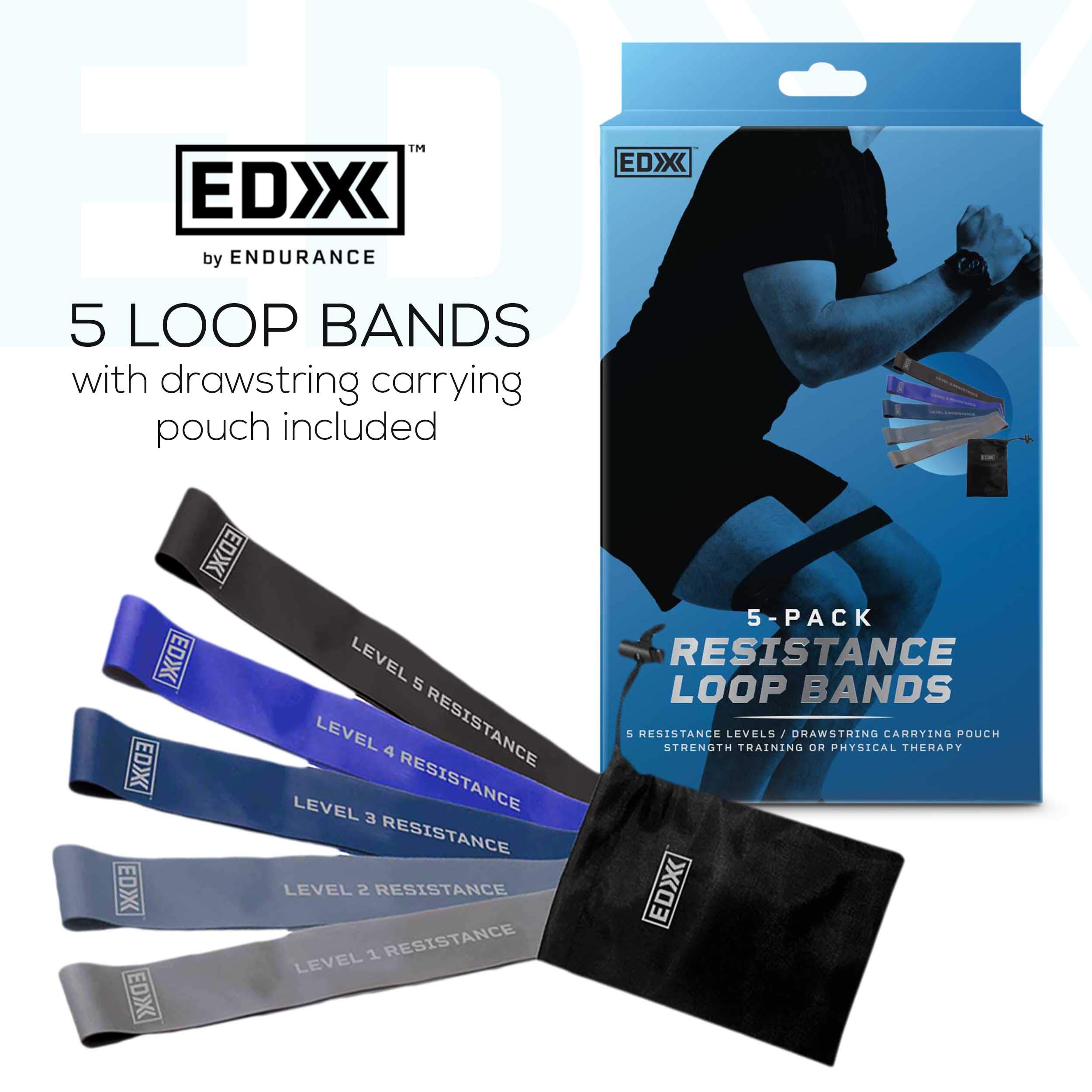 EDX Resistance Loop Bands Set of 5 - Stretching Exercise Bands for Strength Training, Yoga, Pilates & Home Workouts - Perfect for Fitness, Physical Therapy & Gym Training