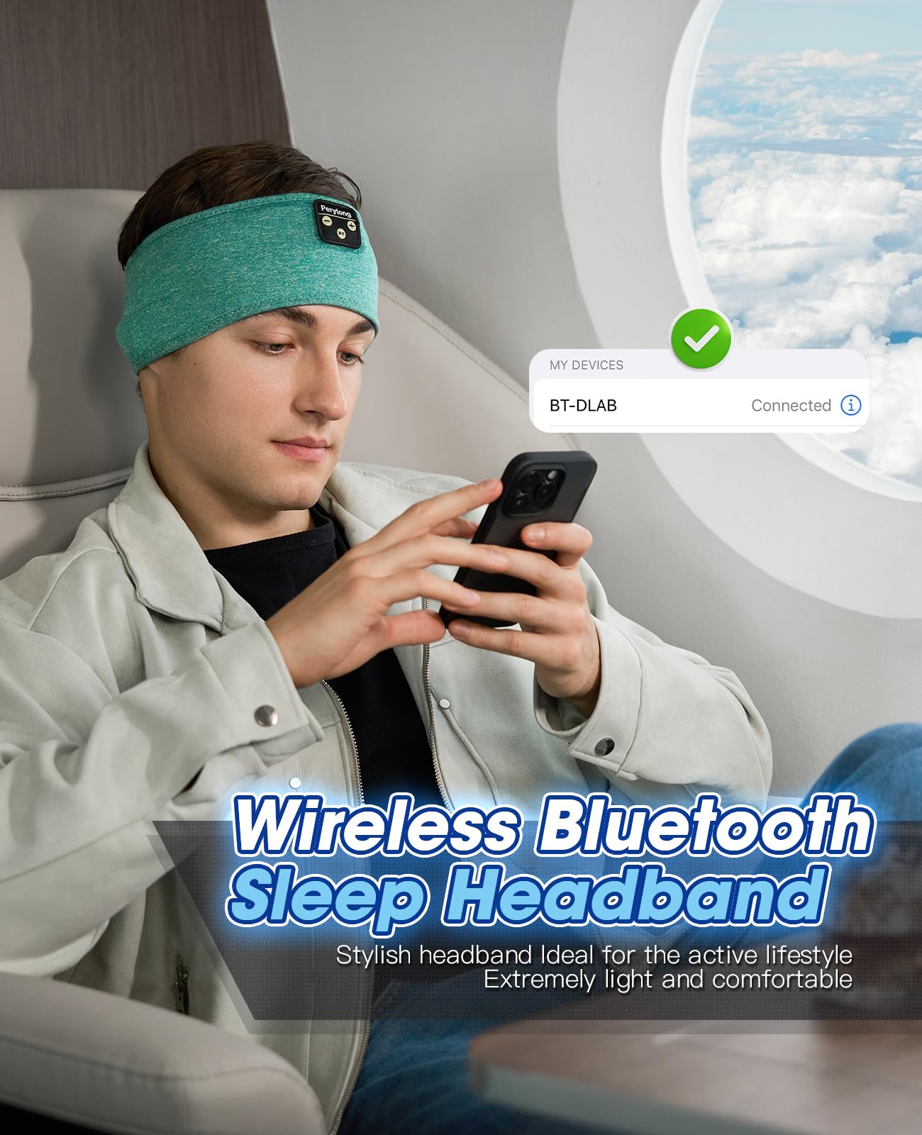 Perytong Bluetooth Sleep Headphones - Wireless Sports Headband with Ultra-Thin HD Stereo Speakers for Sleeping, Workout, Jogging, Yoga, Meditation | Comfortable for Insomnia Relief & Air Travel (Ideal for Night Use, Gym Sessions & Relaxation)