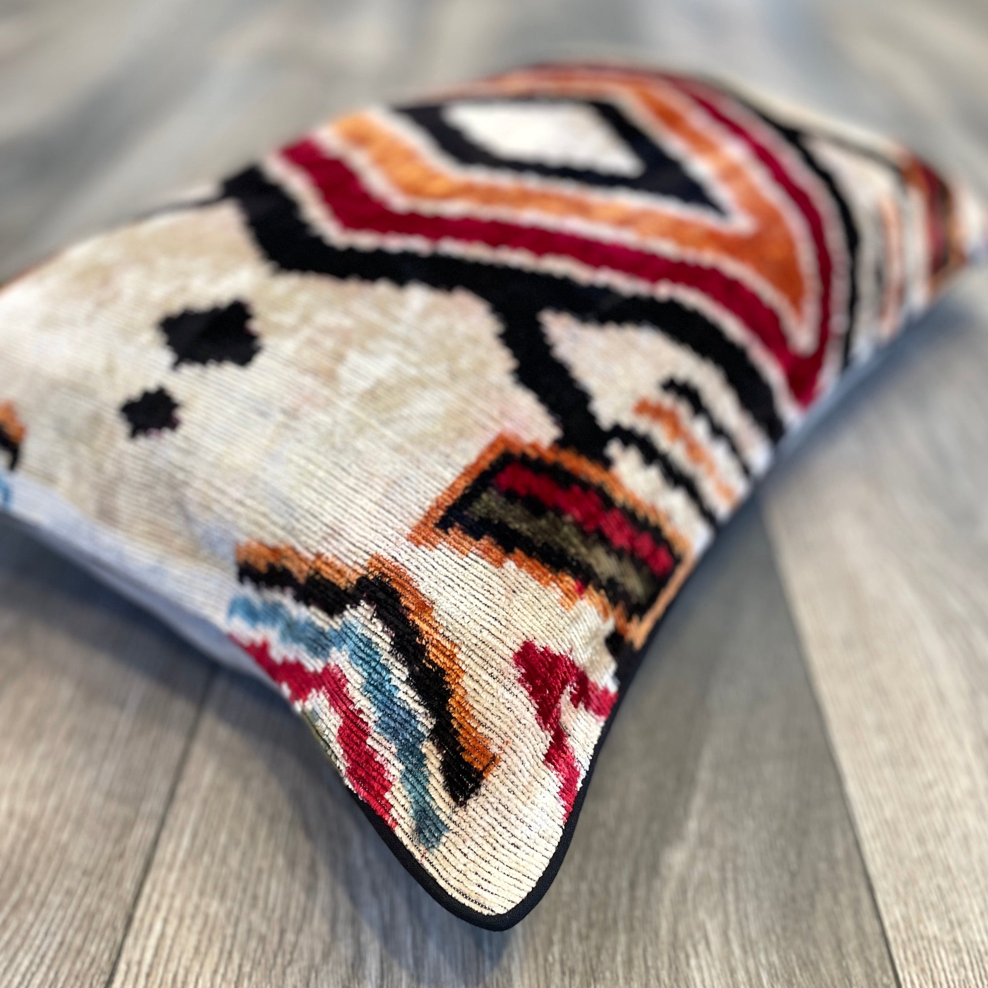 Bohemian Velvet Ikat Cushion Cover | Soft Decorative Throw Pillow for Sofa, Bed & Home Decor | Perfect for Boho Chic Living Room & Bedroom Accents