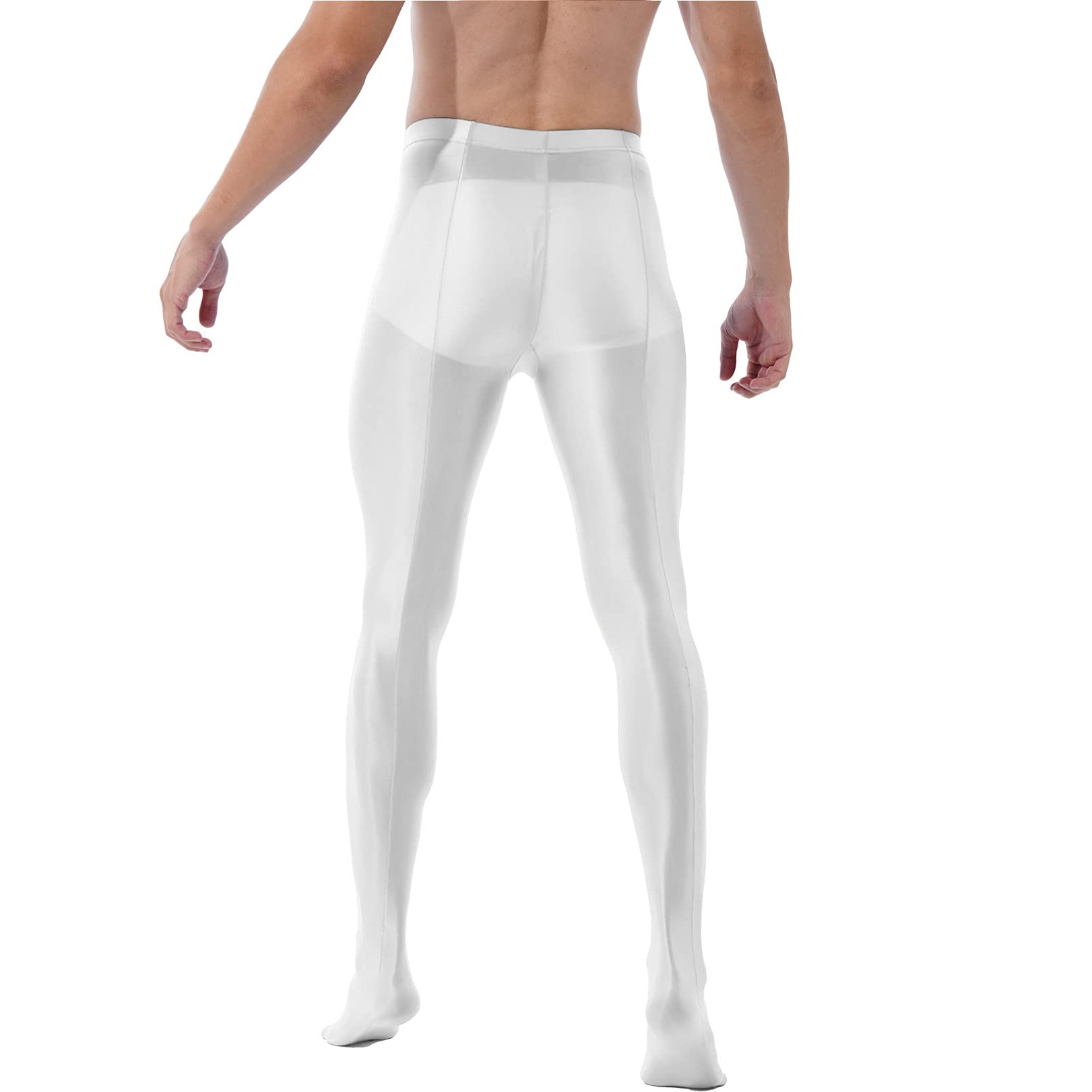FEESHOW Men's Glossy Bulge Pouch Underwear - High Waist Tights, Pantyhose & Stockings for Crossdressing, Cosplay & Nightwear