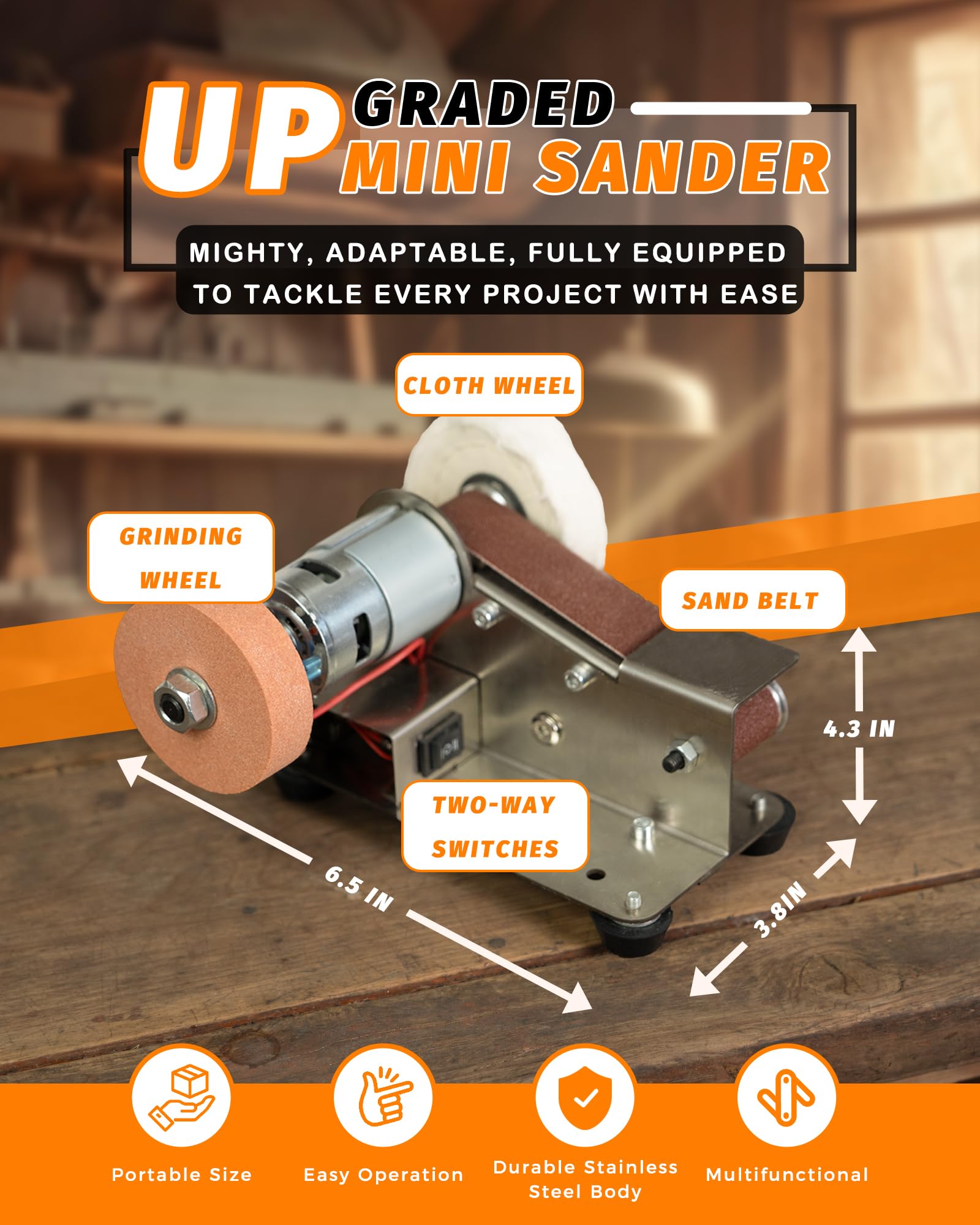 Mini Belt Sander 15° Electric Knife Sharpener - 7 Adjustable Speed Power Belt Grinder for Woodworking & Metal DIY Projects | Perfect for Knife Making, Sanding, and Polishing Small Items