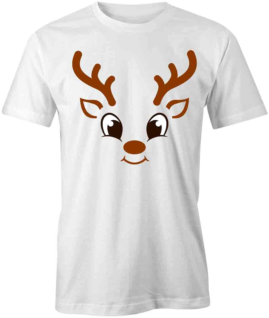 Reindeer Graphic T-Shirt for Men & Women - Soft Cotton White Printed Tee - Christmas Holiday Party Outfit & Casual Wear
