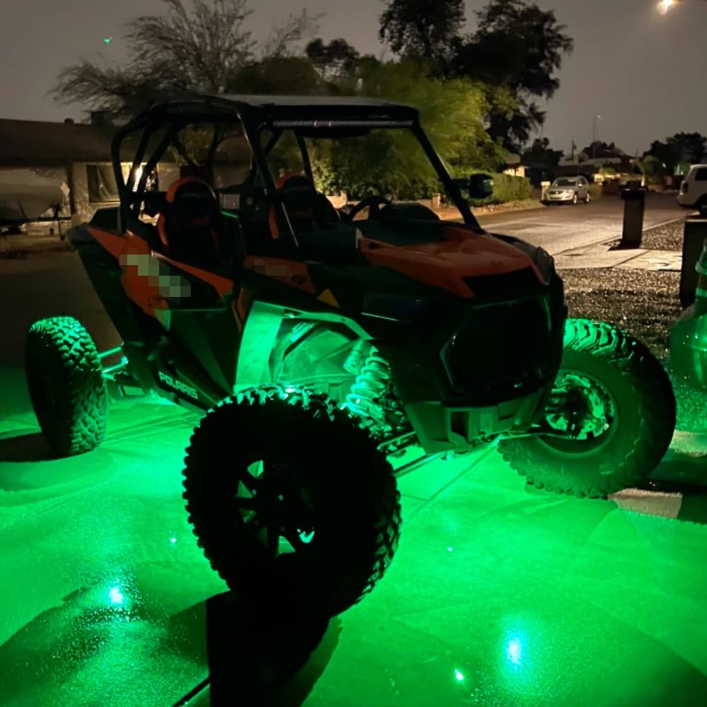 Winunite 8 Pods Quick Connect Green Rock Lights - 4M Extension Wires Each, 15 SMD Chips, High Adhesive Stickers, IP67 Waterproof - Off-Road Lighting for Trucks, Trailers, SUVs, ATVs, UTVs & Boats - Perfect for Night Driving, Camping & Outdoor Adventures