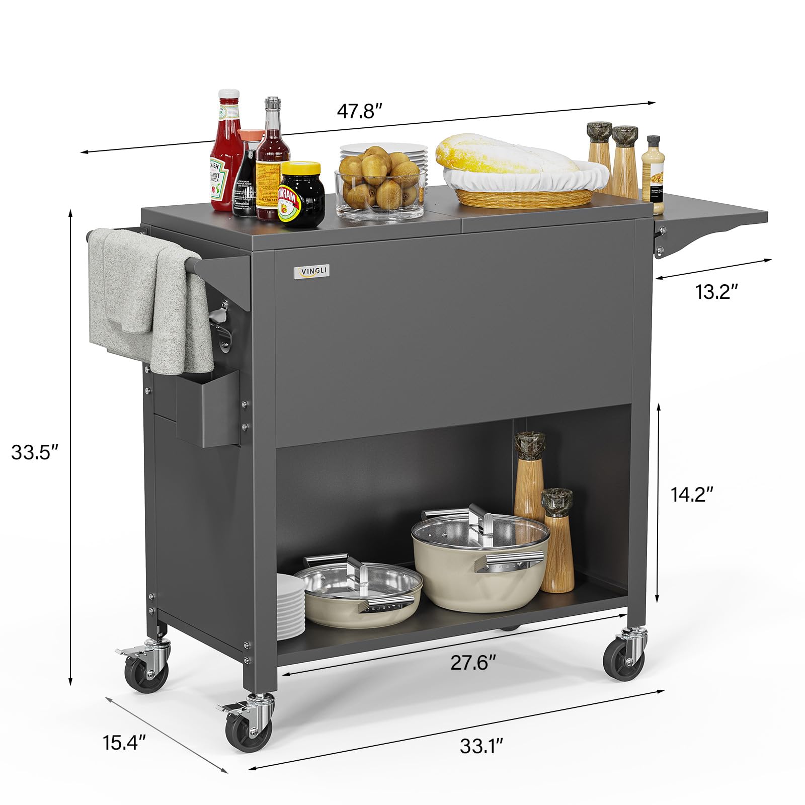 VINGLI 80 Quart Rolling Cooler with Wheels - Heavy Duty Outdoor Ice Chest for Camping, Beach, Tailgating & Parties - Includes Removable Shelf, Bottle Opener & Water Pipe - Perfect for Backyard BBQs, Poolside Drinks & Picnics