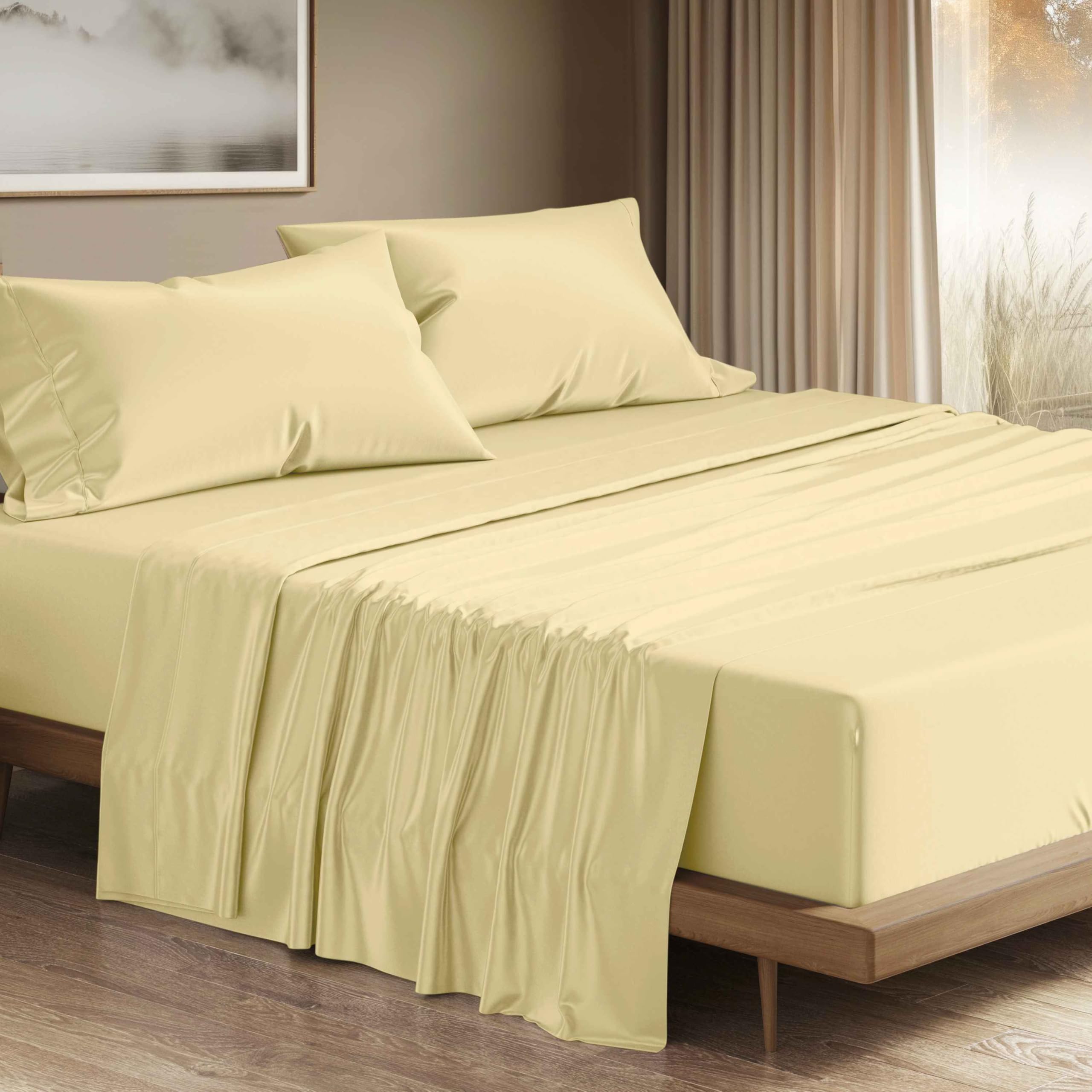 Premium 100% Egyptian Cotton Queen Sheet Set - 1200 Thread Count Sateen Weave Luxury Bedding, 4-Piece Deep Pocket (17