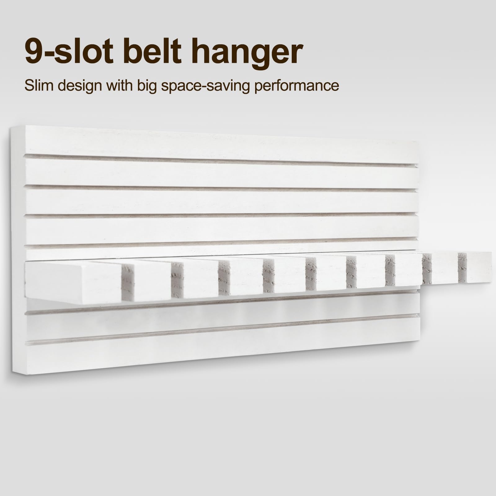 Space-Saving Belt Organizer for Closet - Wall Mount Belt Hanger Holds 9 Belts Securely Without Slipping - Includes Mounting Hardware (11.8”x5.5”x2.5”, White) - Perfect for Bedroom, Closet & Entryway Organization