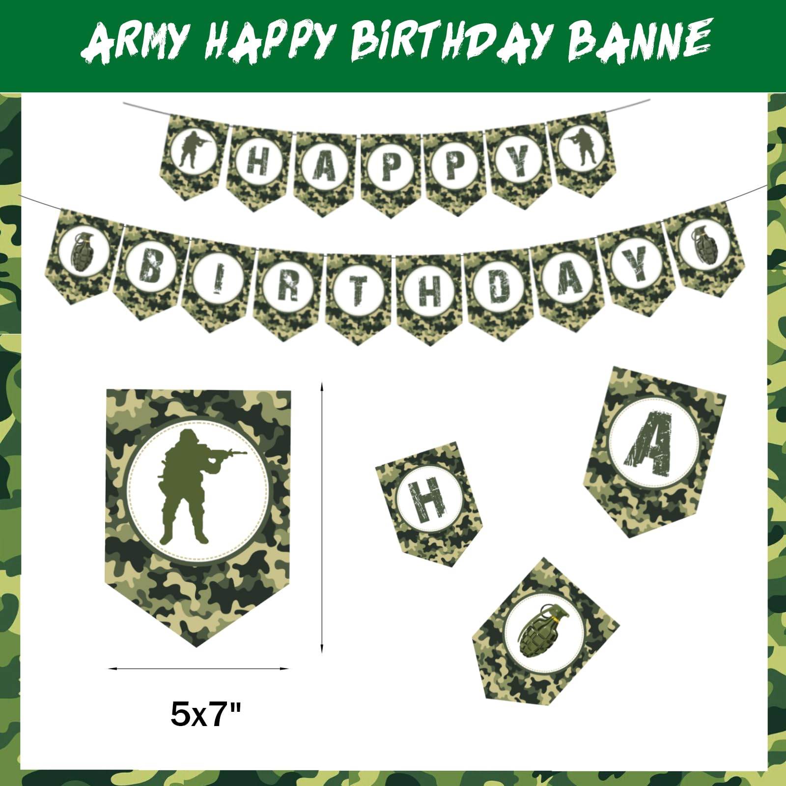 Army Party Decorations - Military Birthday Supplies with Camouflage Balloons, Tank Foil Balloons, Cake Toppers & Badge Cutouts | Perfect for Army Themed Birthday Parties, Veterans Day Celebrations & Military Appreciation Events