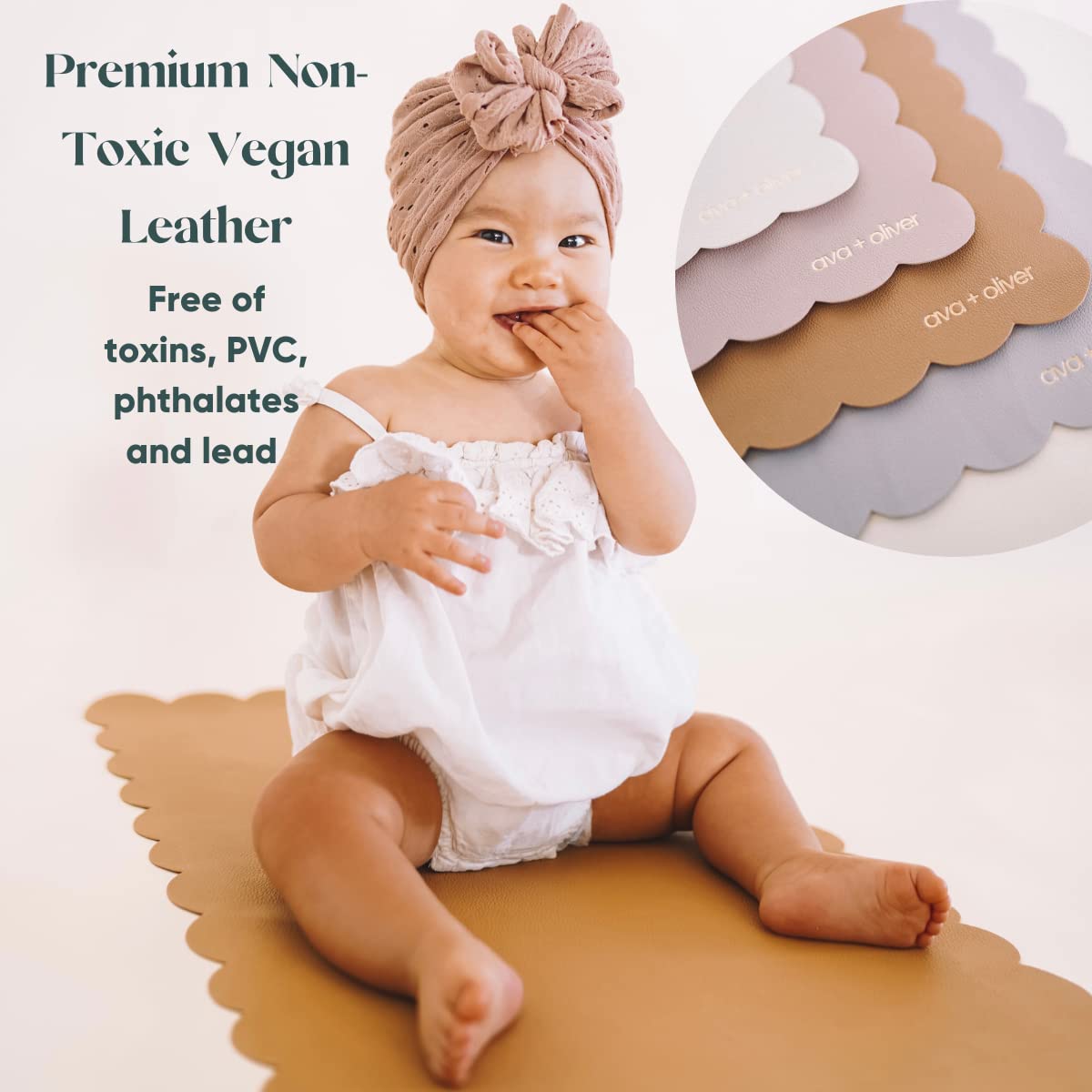 Vegan Leather Baby Changing Mat - 16 x 30 Inch Wipeable & Portable Diaper Changing Pad - Foldable Travel Changing Mat for Nursery, On-the-Go & Diaper Bag (Pink Sand)