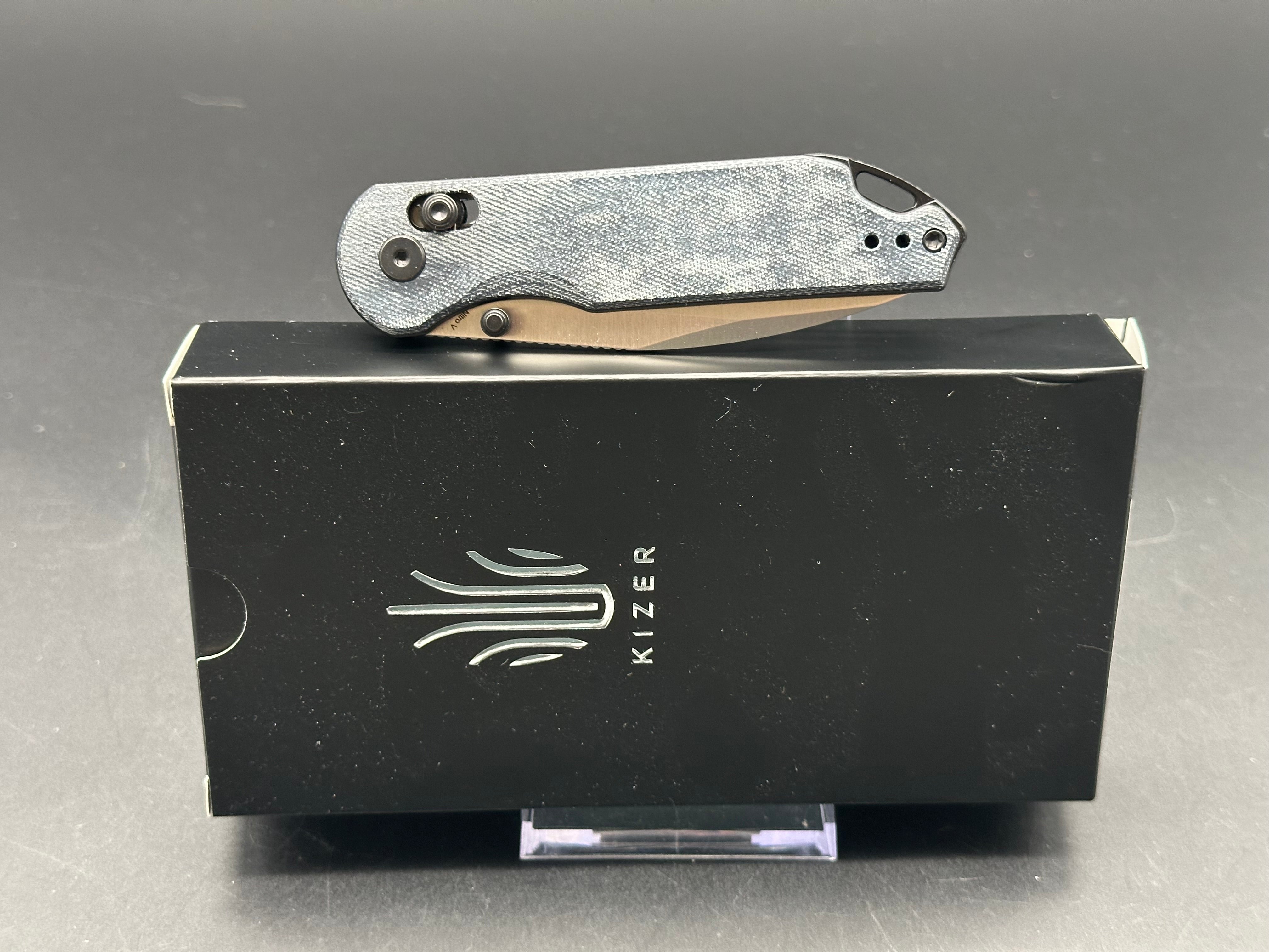 KIZER Assassin Folding Pocket Knife - Nitro-V Steel Blade, Clutch Lock, Blue Micarta Handle - EDC, Camping, Survival & Outdoor Activities